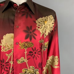 Vintage GUCCI by Tom Ford 2003 Size L Red Floral Silk Long Sleeve Shirt