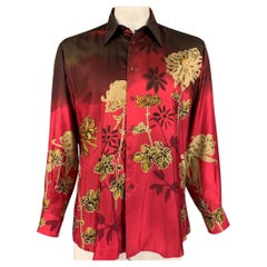 Vintage GUCCI by Tom Ford 2003 Size L Red Floral Silk Long Sleeve Shirt