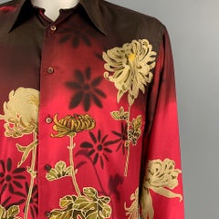 Vintage GUCCI by Tom Ford 2003 Size XL Red Floral Silk Long Sleeve Shirt