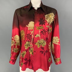 Vintage GUCCI by Tom Ford 2003 Size XL Red Floral Silk Long Sleeve Shirt