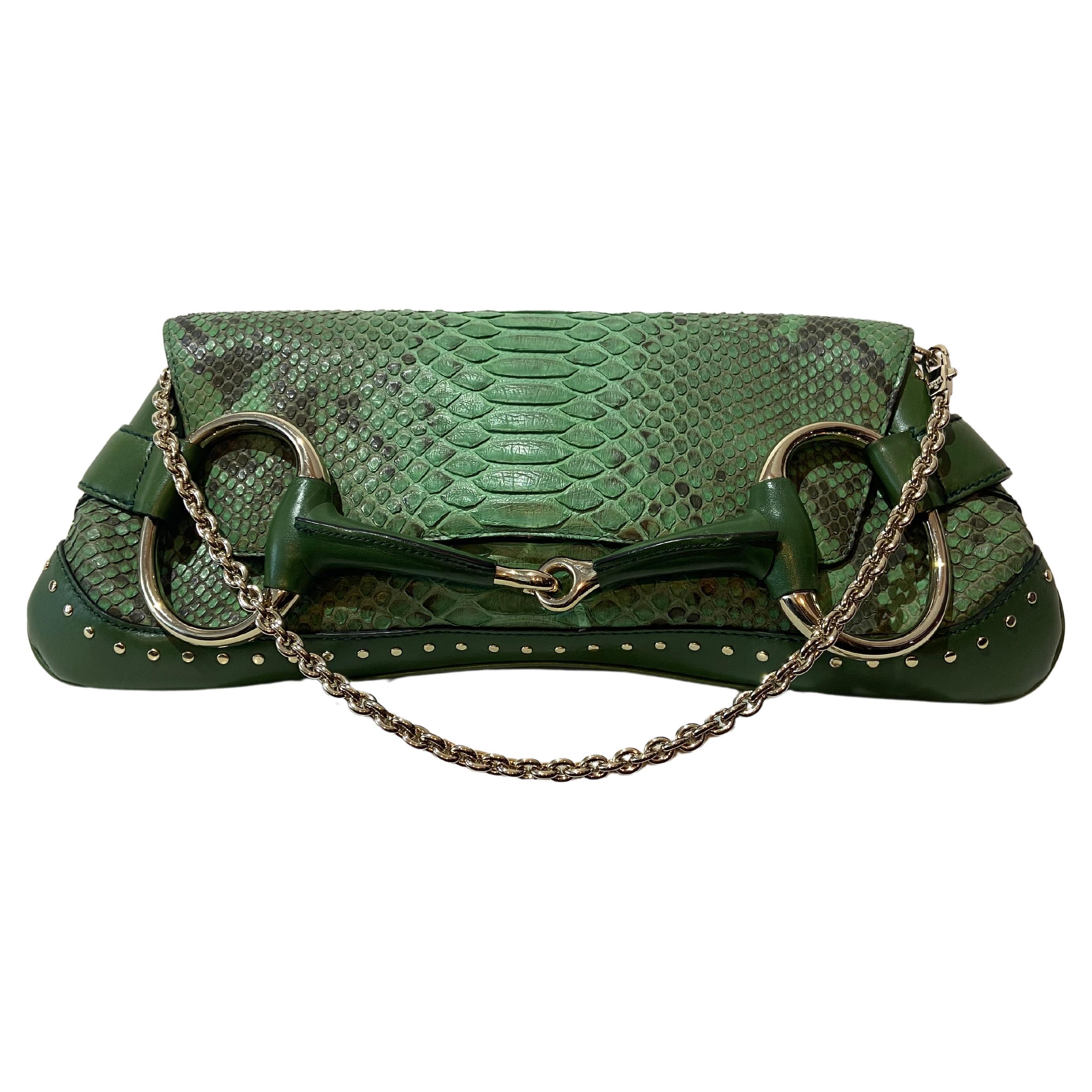 Vintage Gucci by Tom Ford 2004 Green Lizard Clutch For Sale