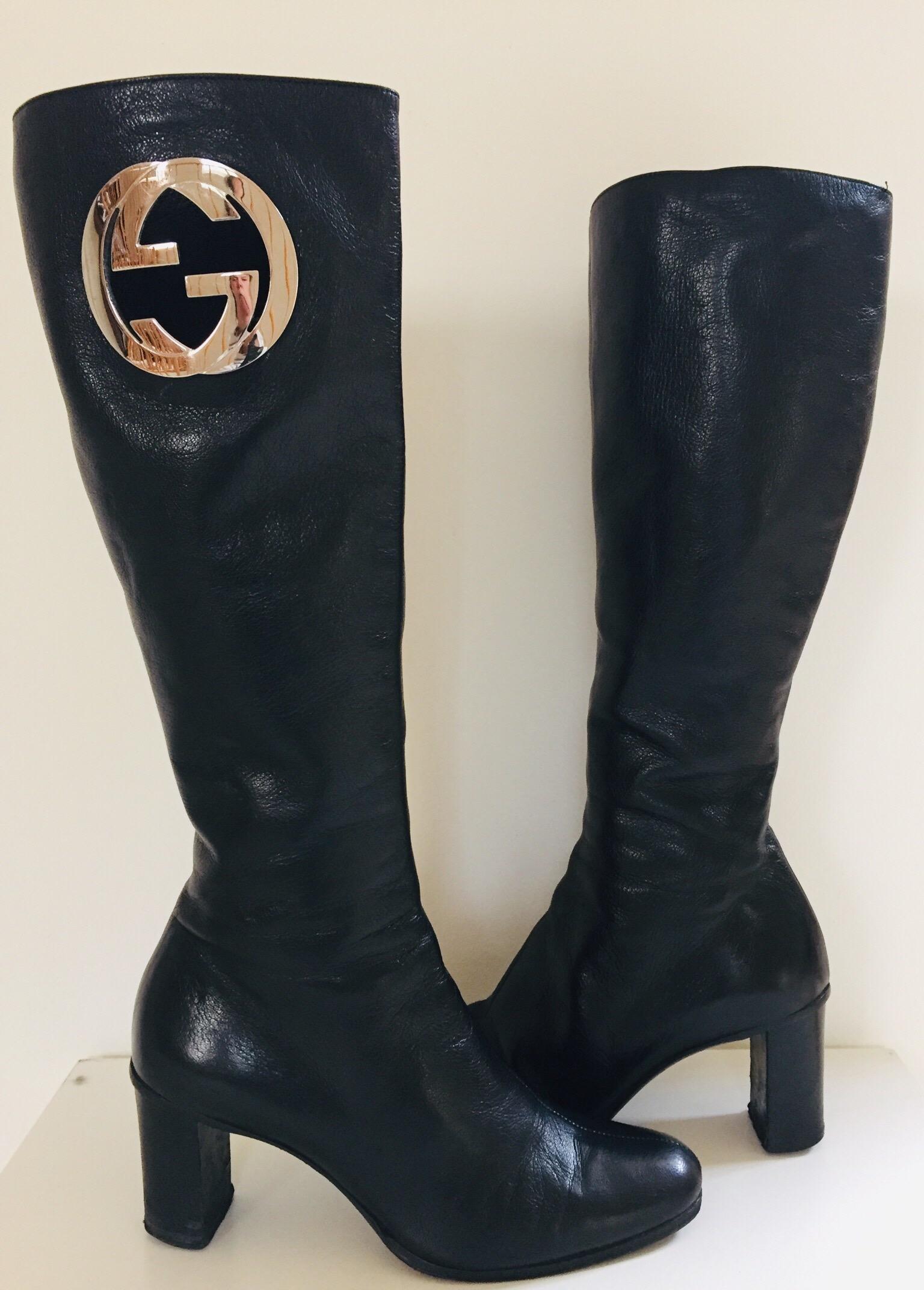 Gucci Tom Ford Bottes en cuir noir Pour femmes en vente