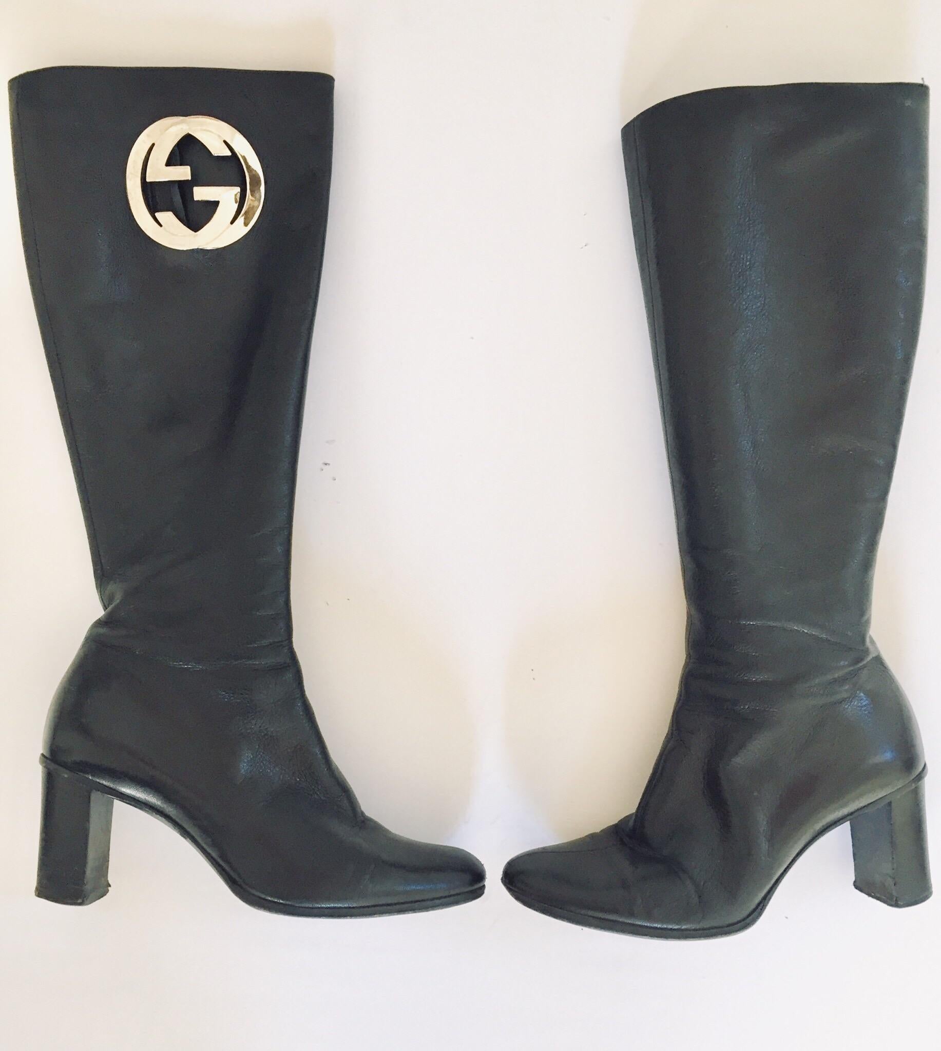 GUCCI Tom Ford Black Leather Boots In Good Condition For Sale In North Hollywood, CA