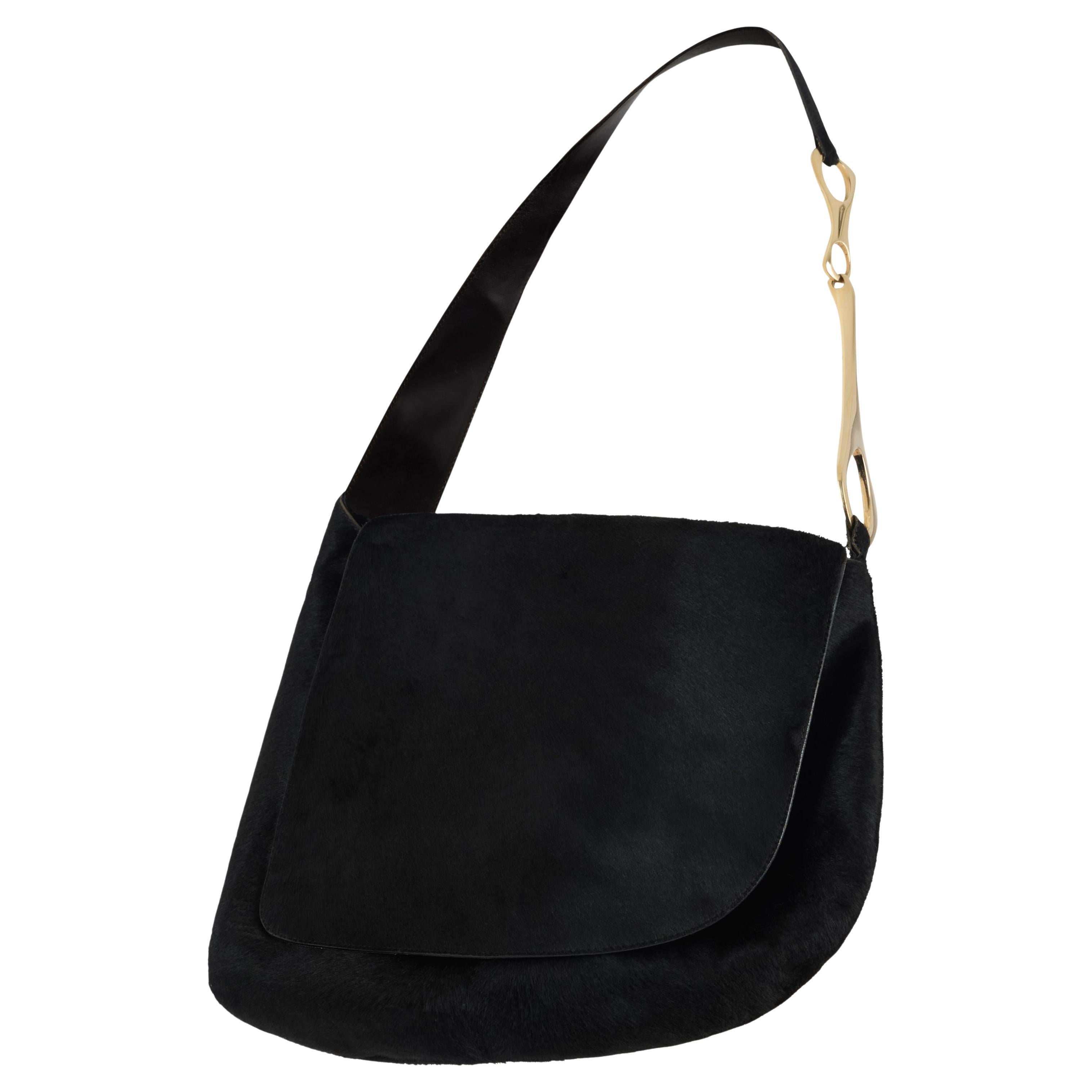 Vintage Gucci By Tom Ford F/W 1996 Black Pony Hair Crossbody Bag