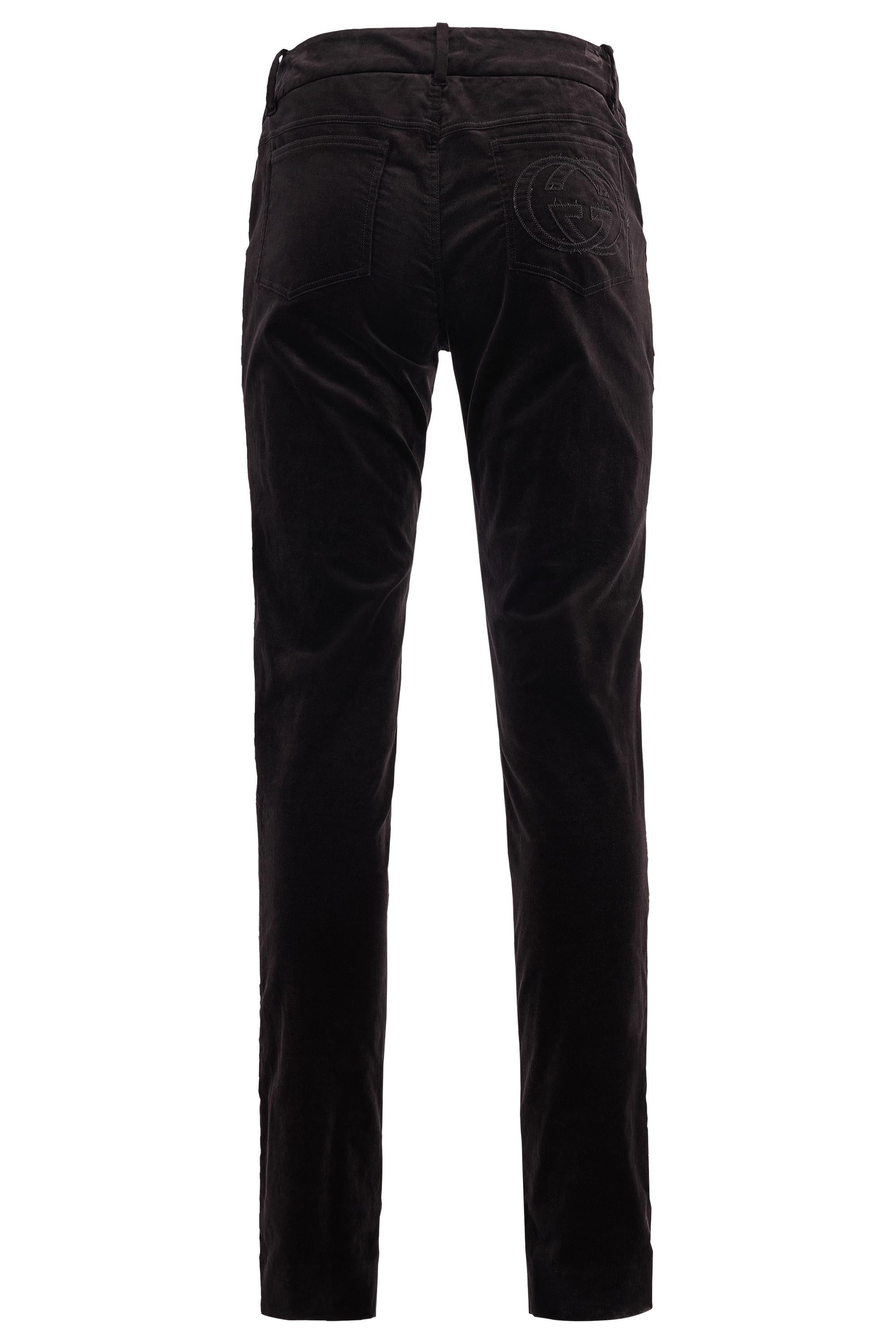 Vintage Gucci By Tom Ford F/W 2003 Schwarze Samt-Reißverschluss-Hose im Zustand „Hervorragend“ im Angebot in London, GB