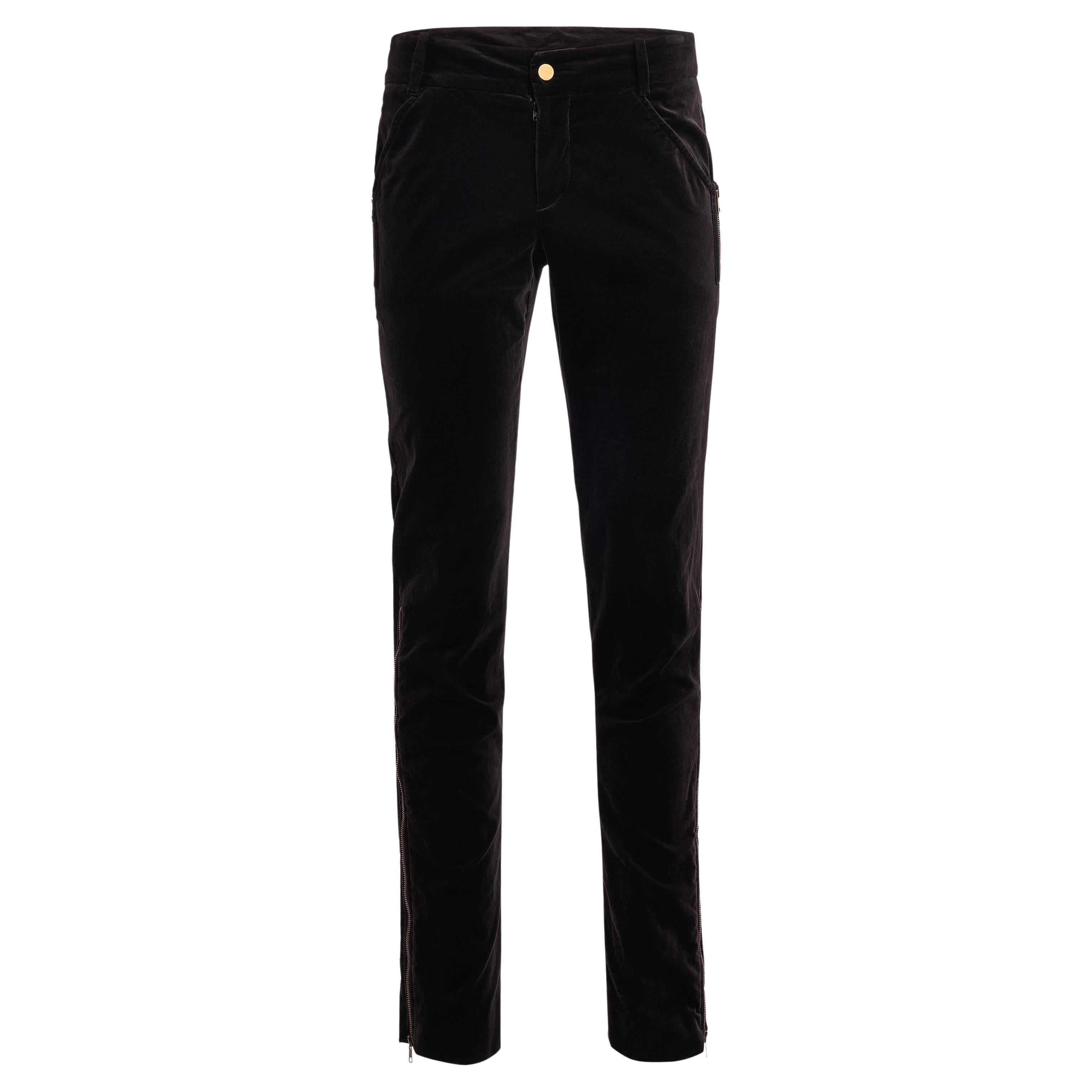 Vintage Gucci By Tom Ford F/W 2003 Schwarze Samt-Reißverschluss-Hose