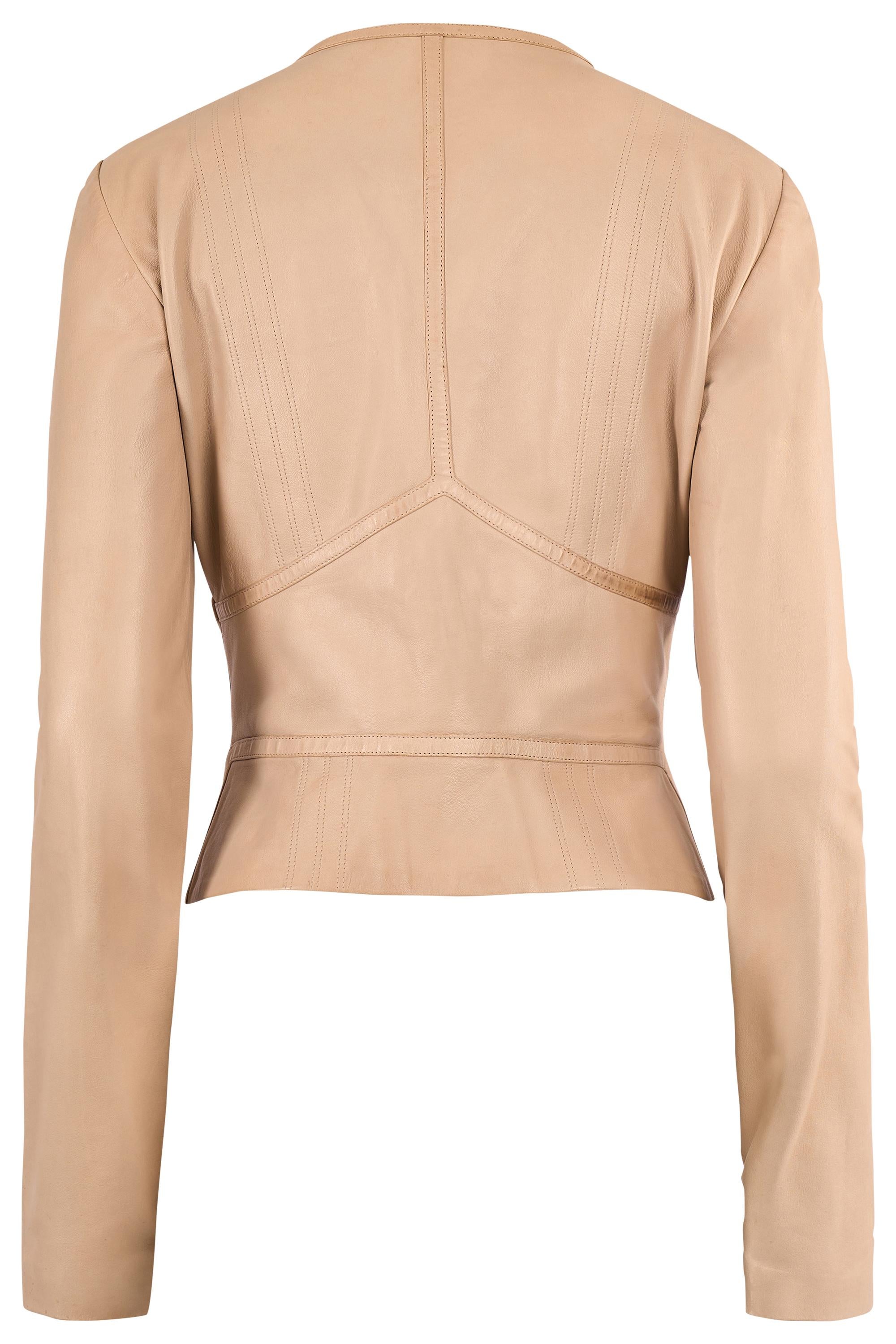 Beige Vintage Gucci By Tom Ford Nude Leather Jacket For Sale