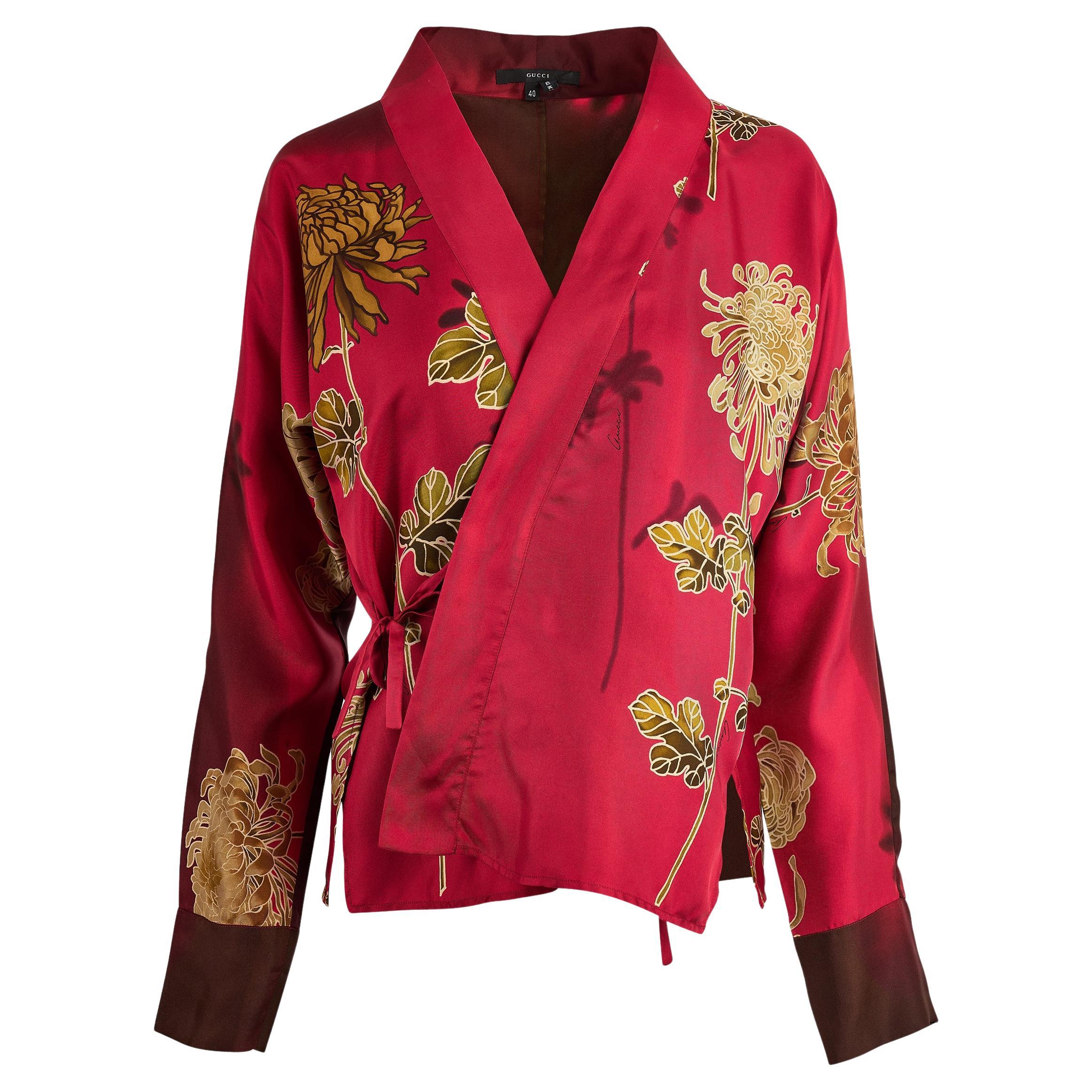 Vintage Gucci by Tom Ford S/S 2001 Floraler Kimono aus roter Seide