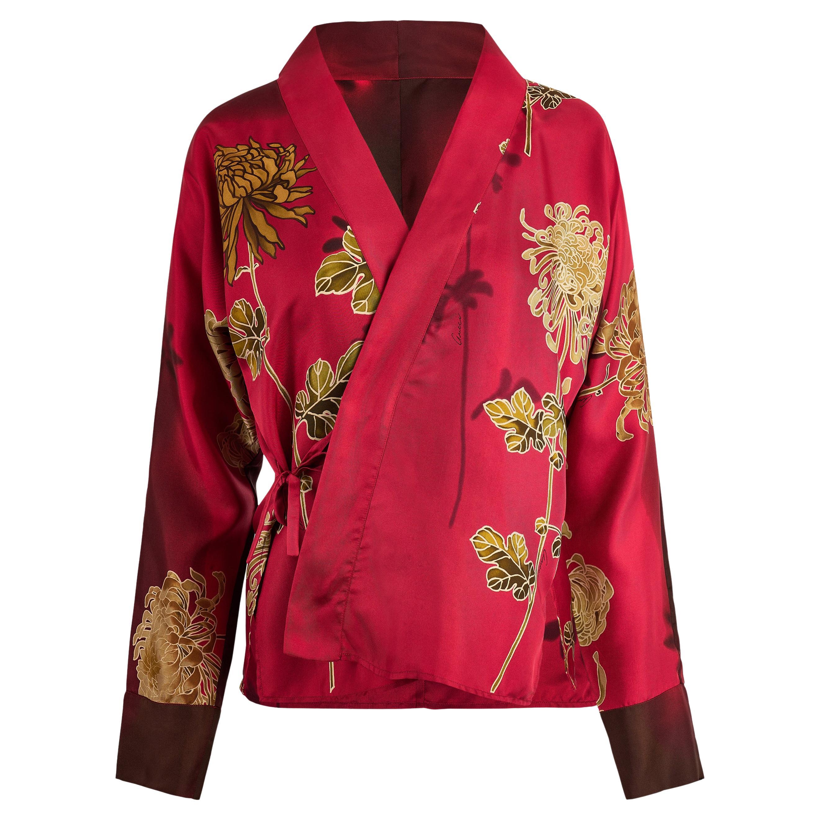 Vintage Gucci by Tom Ford S/S 2001 Floral Red Silk Kimono