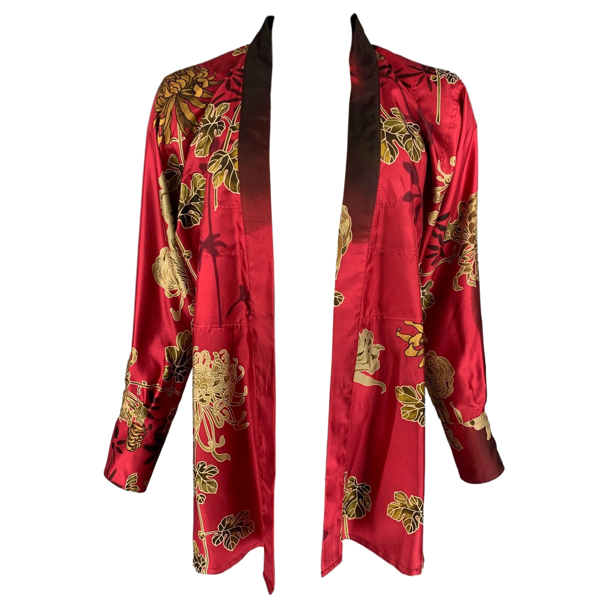 Vintage GUCCI by TOM FORD SS 2001 Talla L Túnica de seda roja dorada Camisa de manga larga