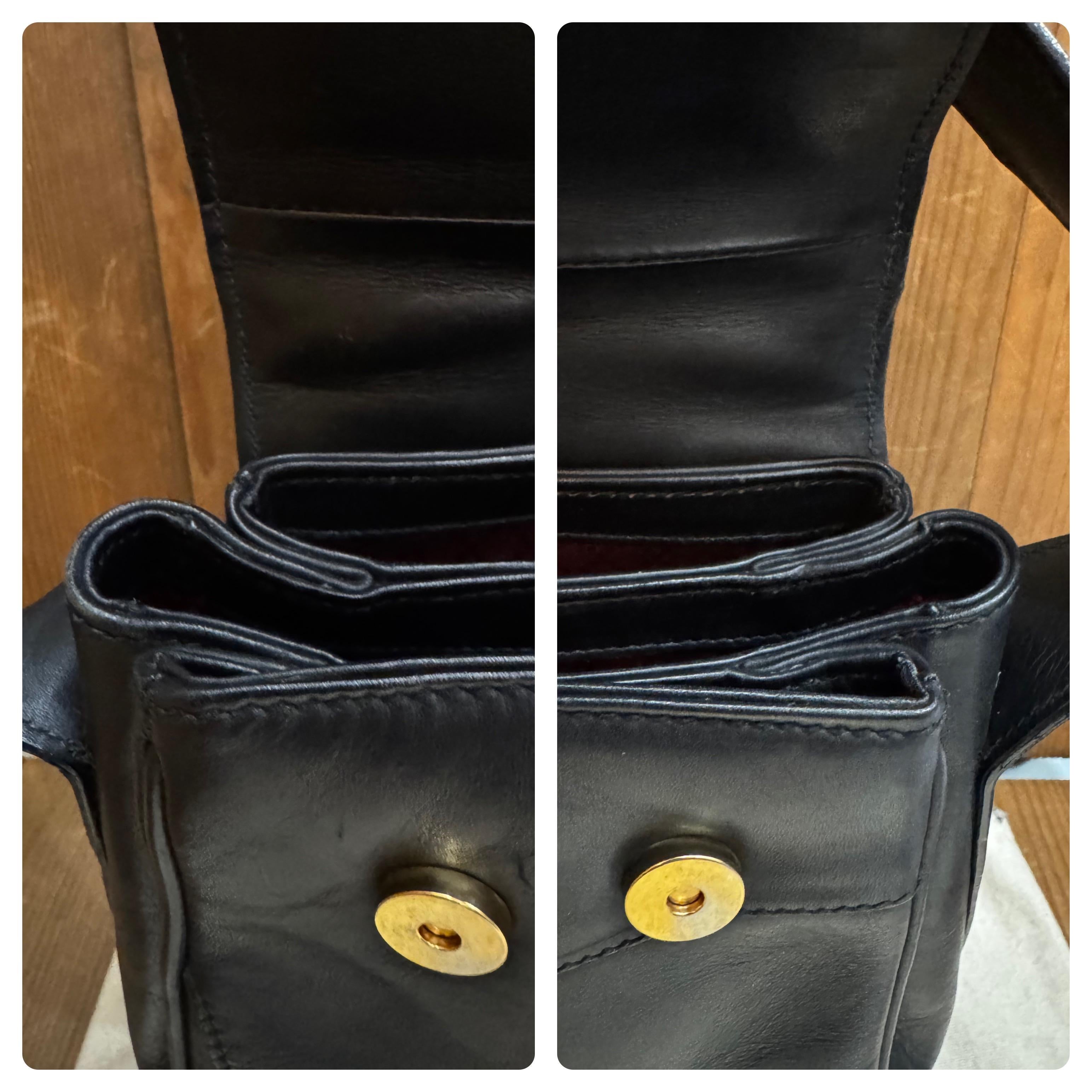  Vintage GUCCI Leather Calfskin Saddle Camera Bag Unisex Mens Black Unisexe 