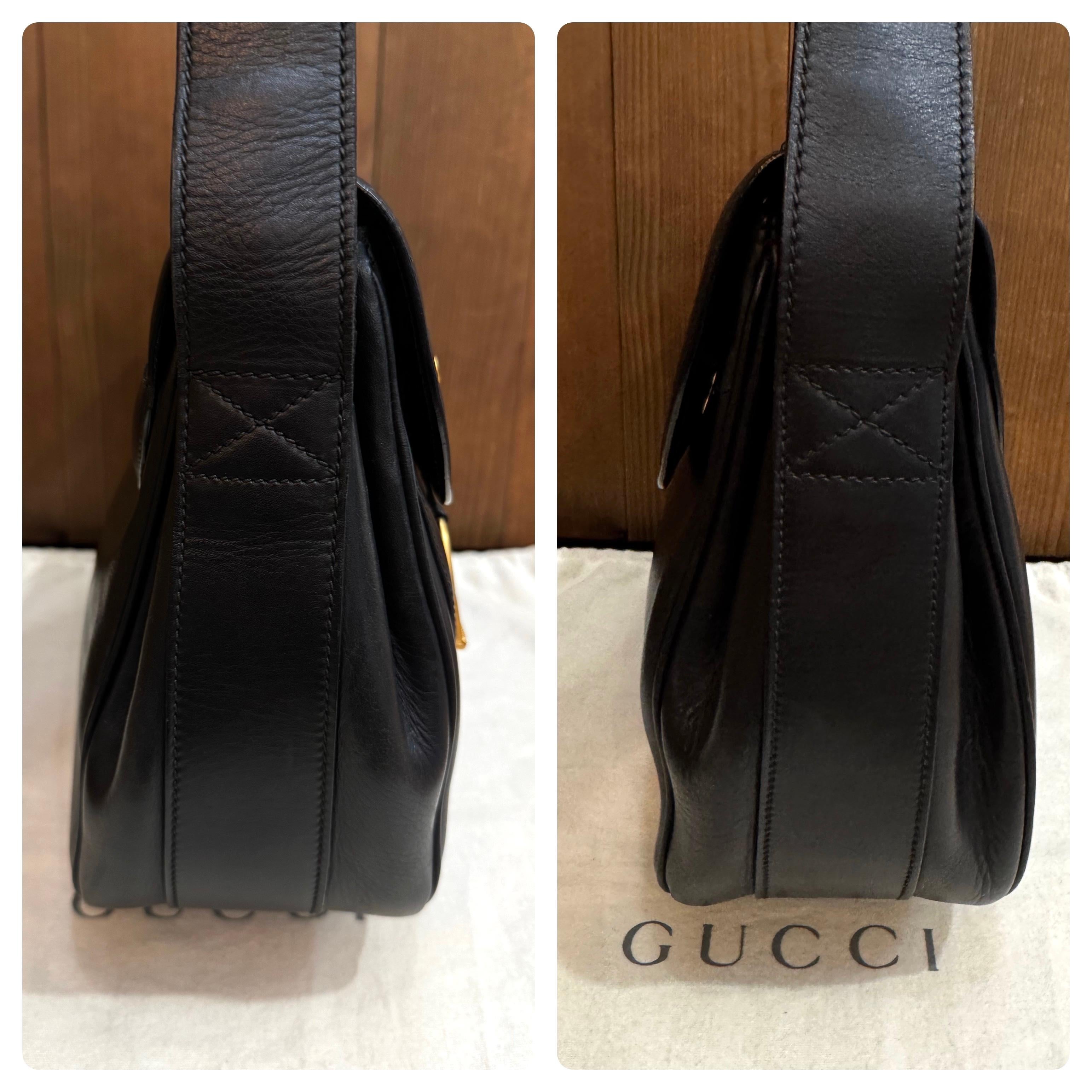 Vintage GUCCI Leather Calfskin Saddle Camera Bag Unisex Mens Black 2