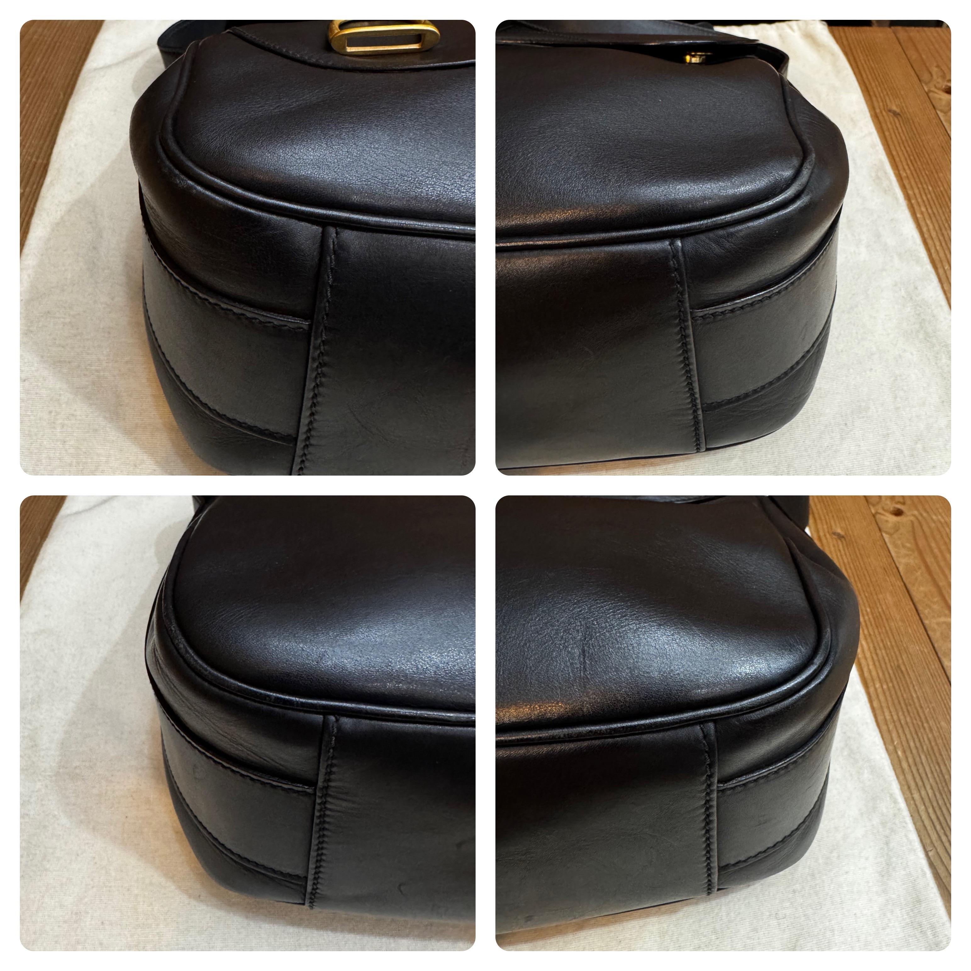 Vintage GUCCI Leather Calfskin Saddle Camera Bag Unisex Mens Black 4
