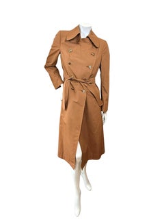 Vintage Gucci Camel Belted Trench Coat with Silk Equestrian Lining
