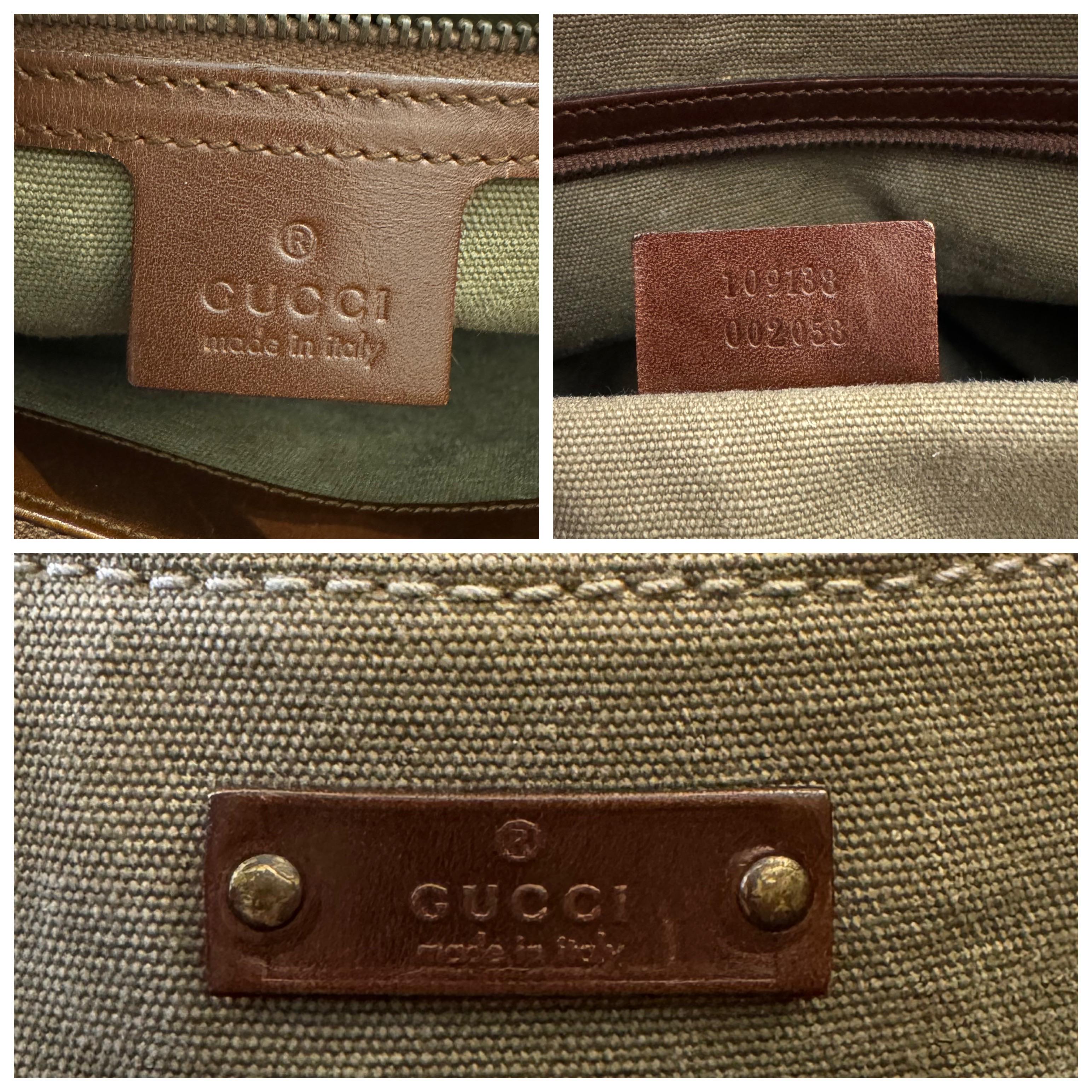 Vintage GUCCI Canvas Bamboo Tote Bag Khaki For Sale 2