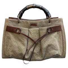 Used GUCCI Canvas Bamboo Tote Bag Khaki