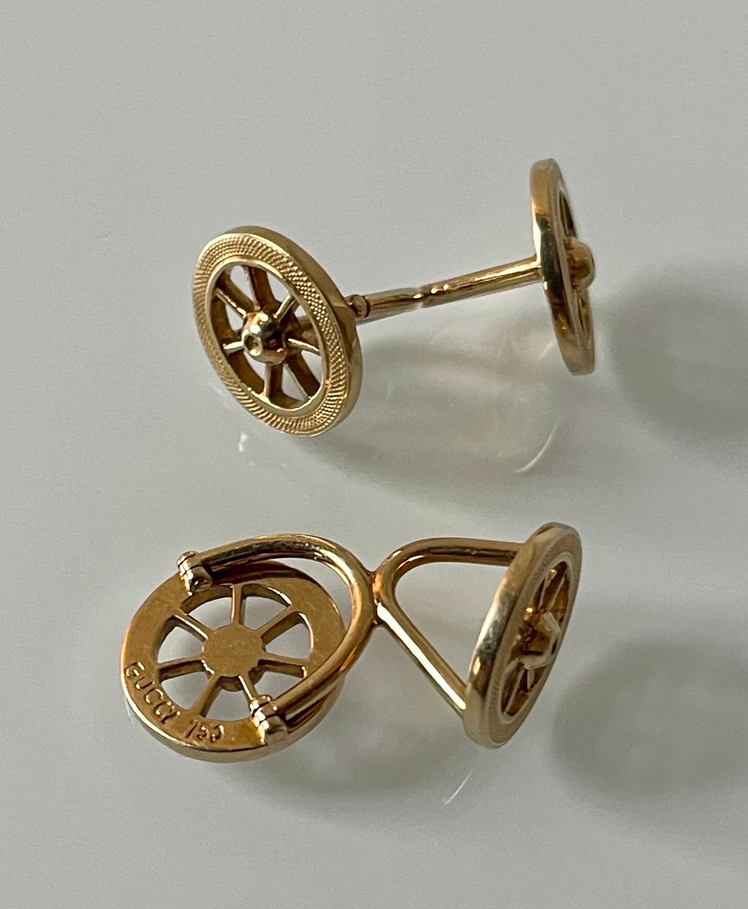 Vintage Gucci Car Wheel 18K Gold Cufflinks  In Excellent Condition For Sale In Firenze, IT