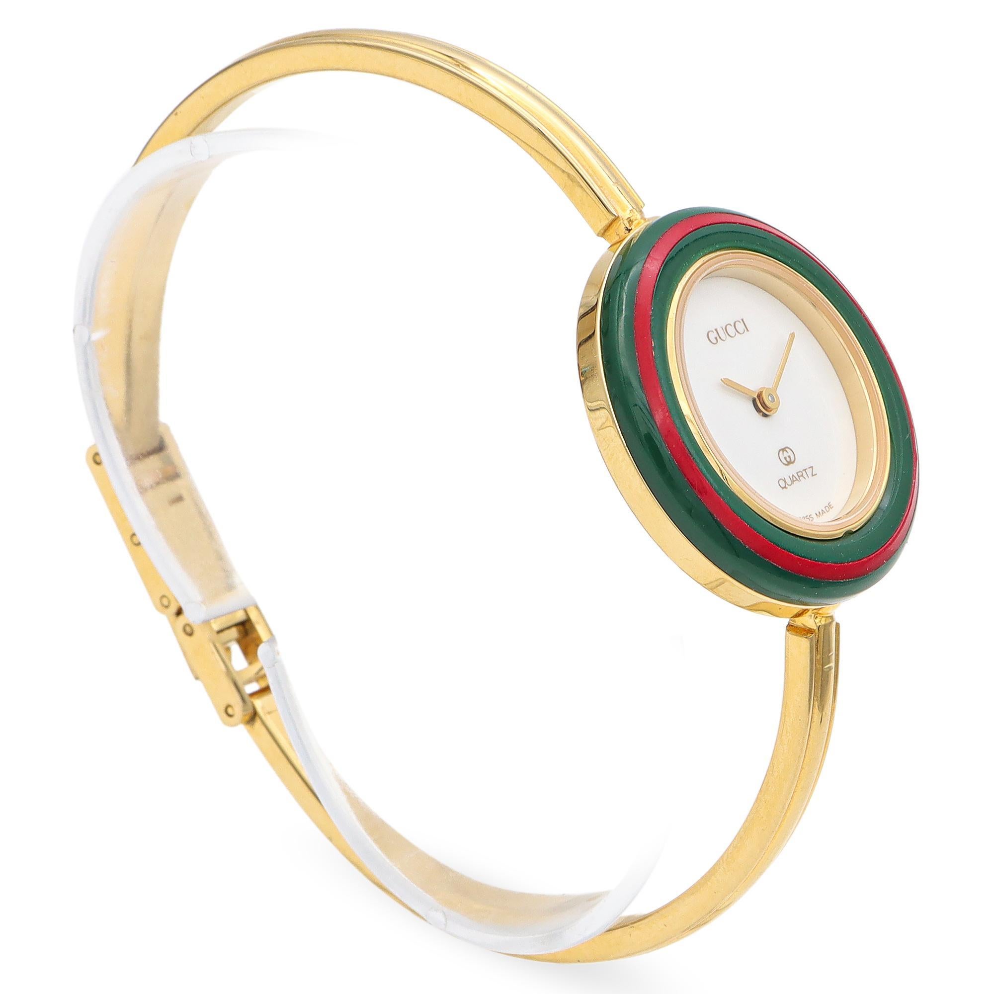 Vintage Gucci Change Bezel 1100-L Gold Plated Women's Quartz Watch + Box & Paper 1
