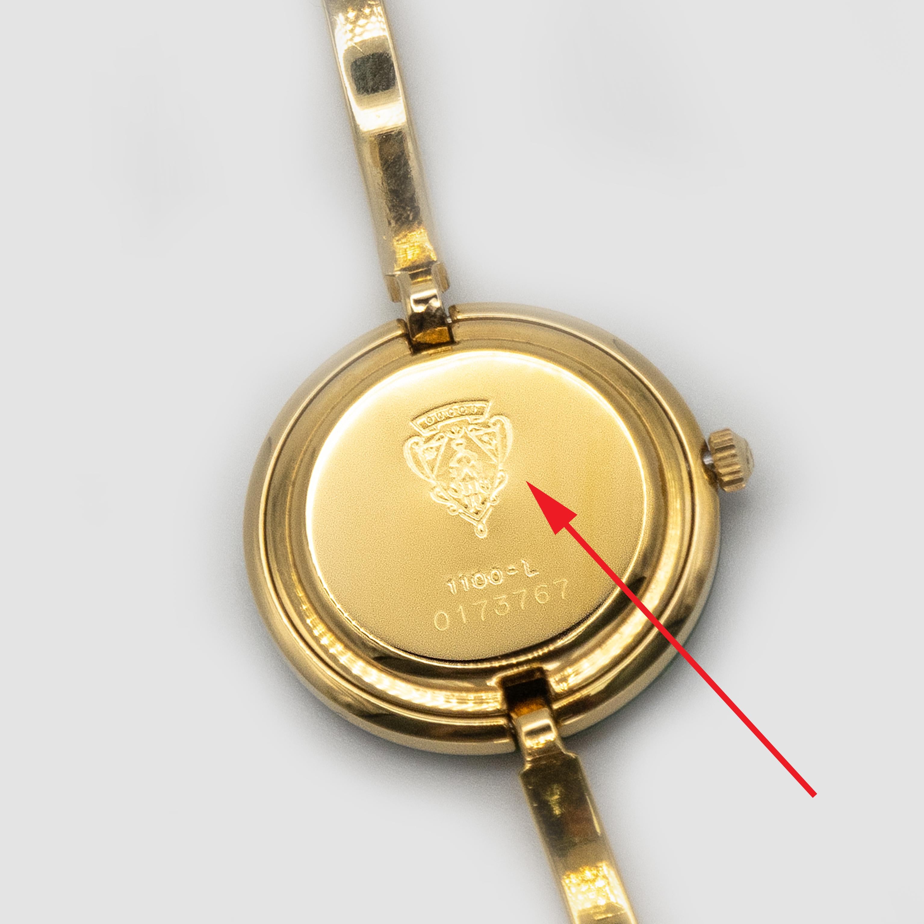 Vintage Gucci Change Bezel Gold Plated Bangle Watch Timepiece Complete Set en venta 7