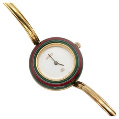 Vintage Gucci Change Bezel Gold Plated Bangle Watch Timepiece Complete Set