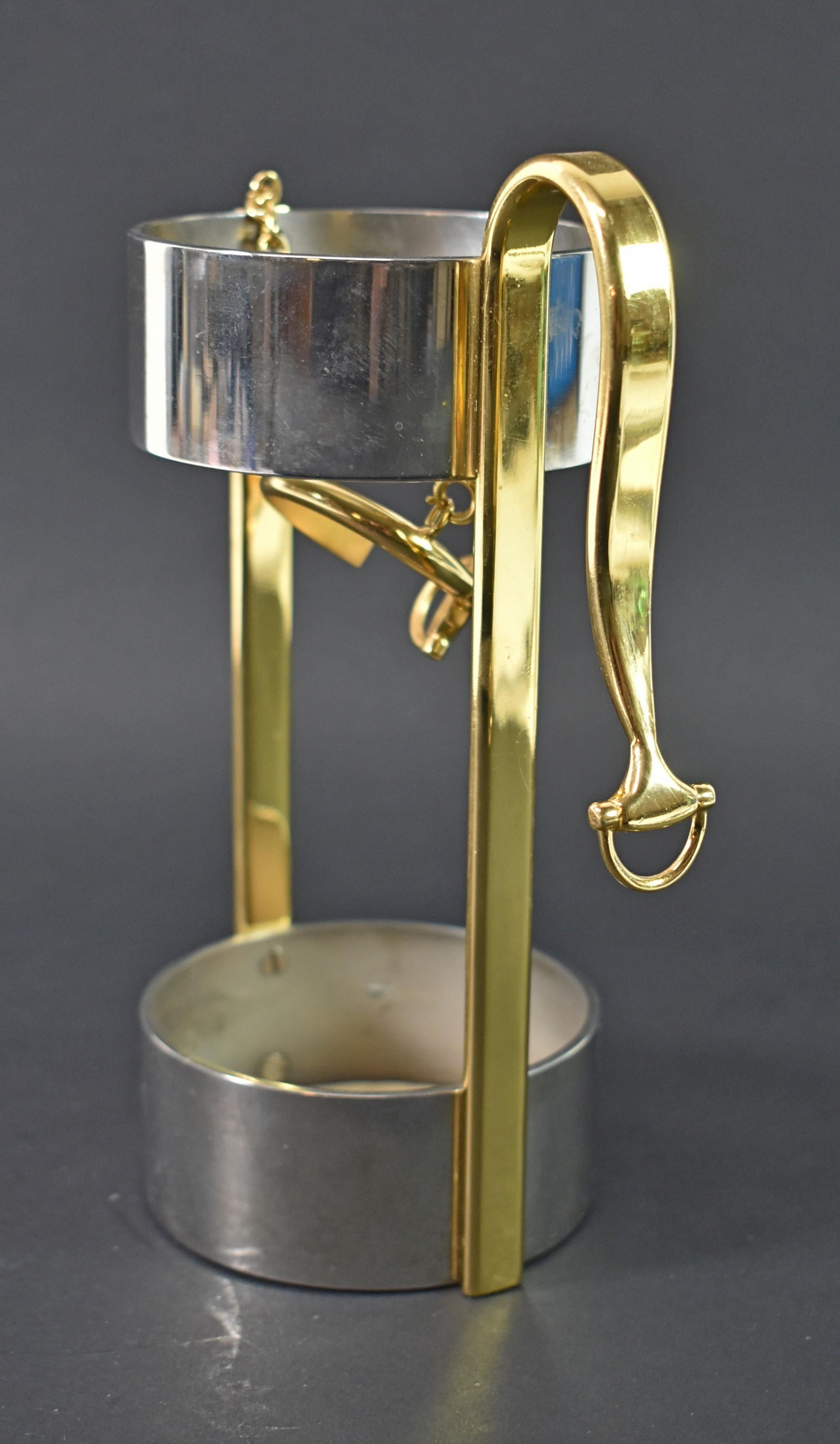 Vintage Gucci Chrome and Brass Wine Bottle Holder In Good Condition For Sale In Toledo, OH