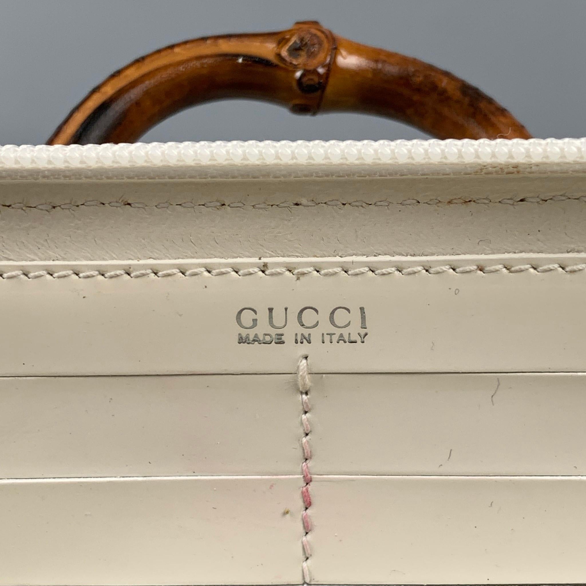 Vintage GUCCI Cream & Brown Nylon Leather Bamboo Handle Handbag 1