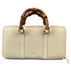 Antique GUCCI Cream & Brown Nylon Leather Bamboo Handle Handbag