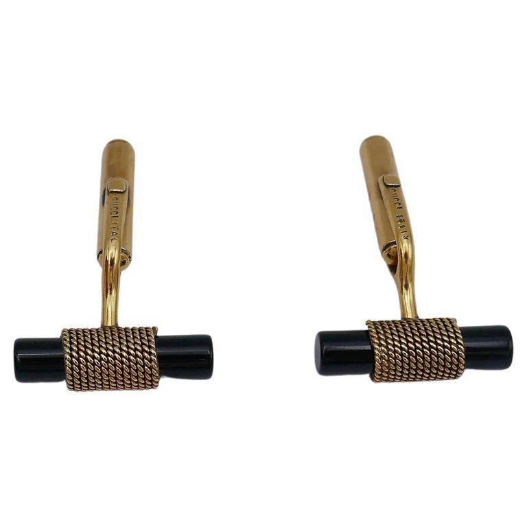 Vintage Gucci Cufflinks Gold Onyx For Sale at 1stDibs