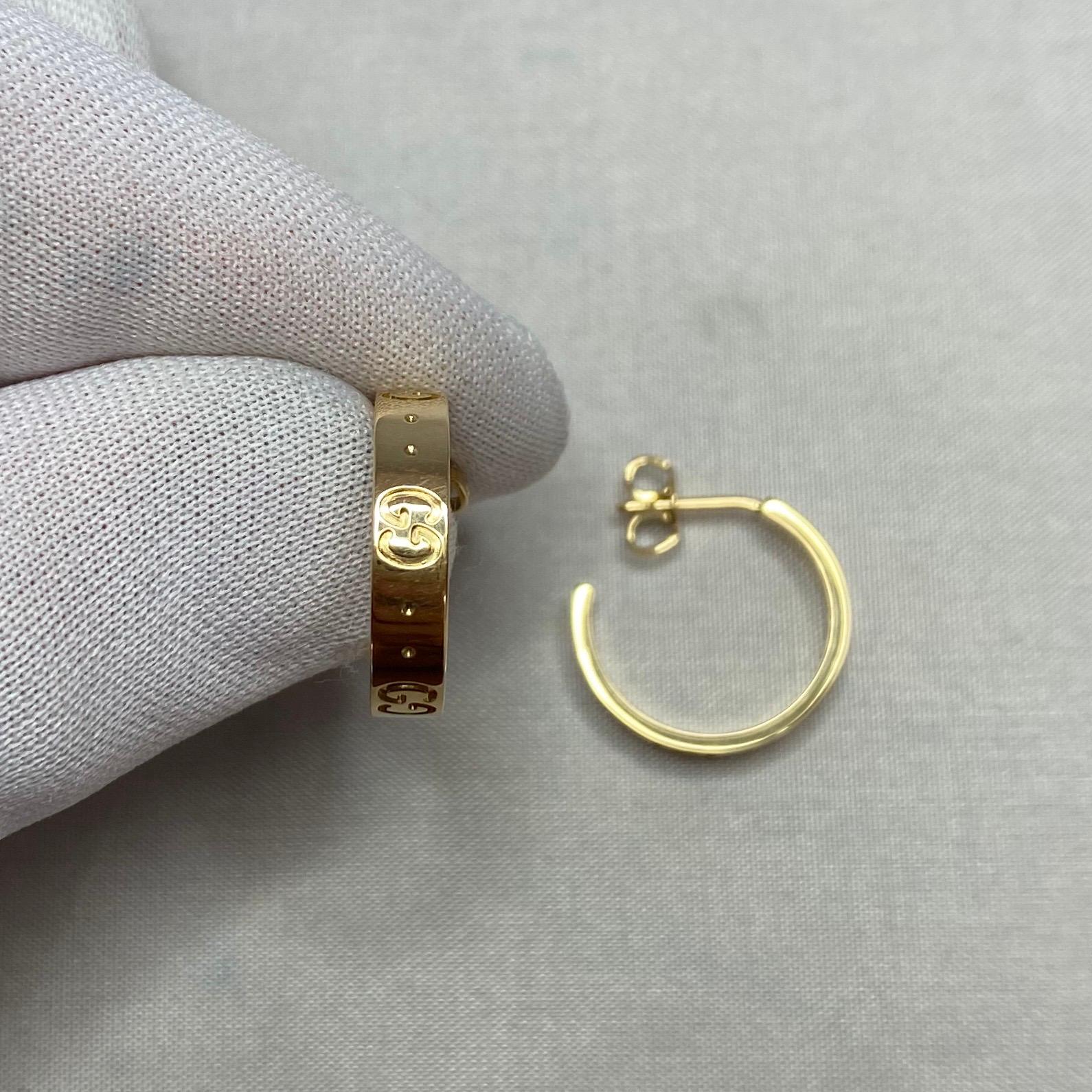 Vintage Gucci Designer 18 Karat Yellow Gold Hoop Stud Earrings with Box In Excellent Condition In Birmingham, GB