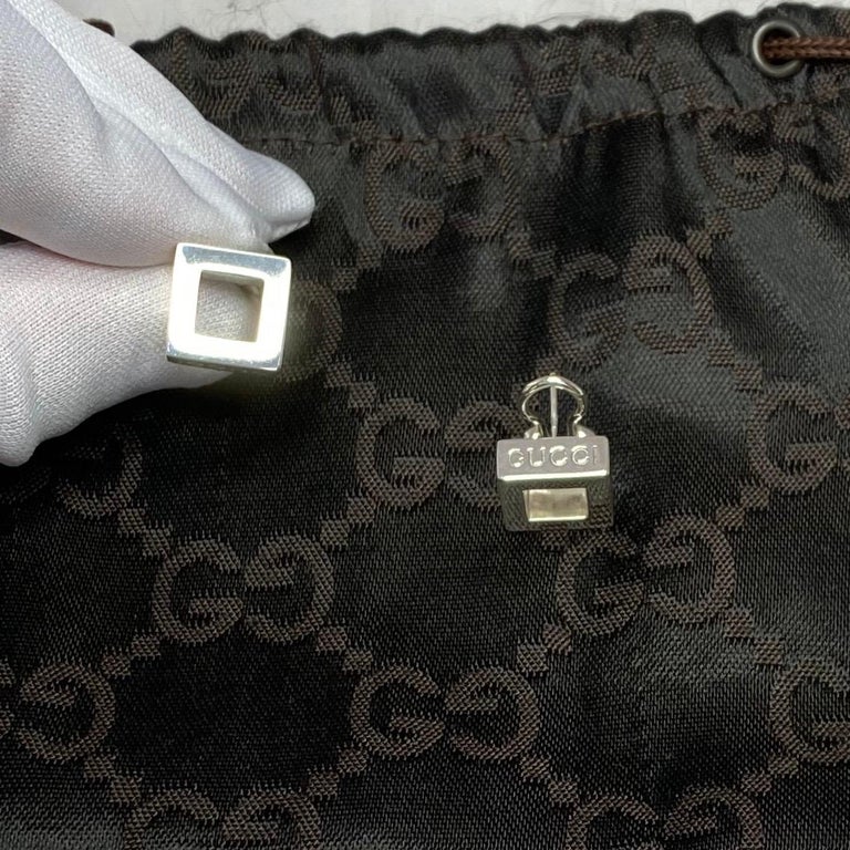 Vintage Gucci Designer Sterling Silver Square Box Earrings at 1stDibs