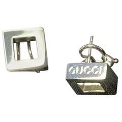 Vintage Gucci Designer Sterling Silver Square Box Earrings