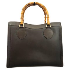 Vintage GUCCI Diana Tote Bamboo Tote Bag Calfskin Leather Dark Brown (Medium)
