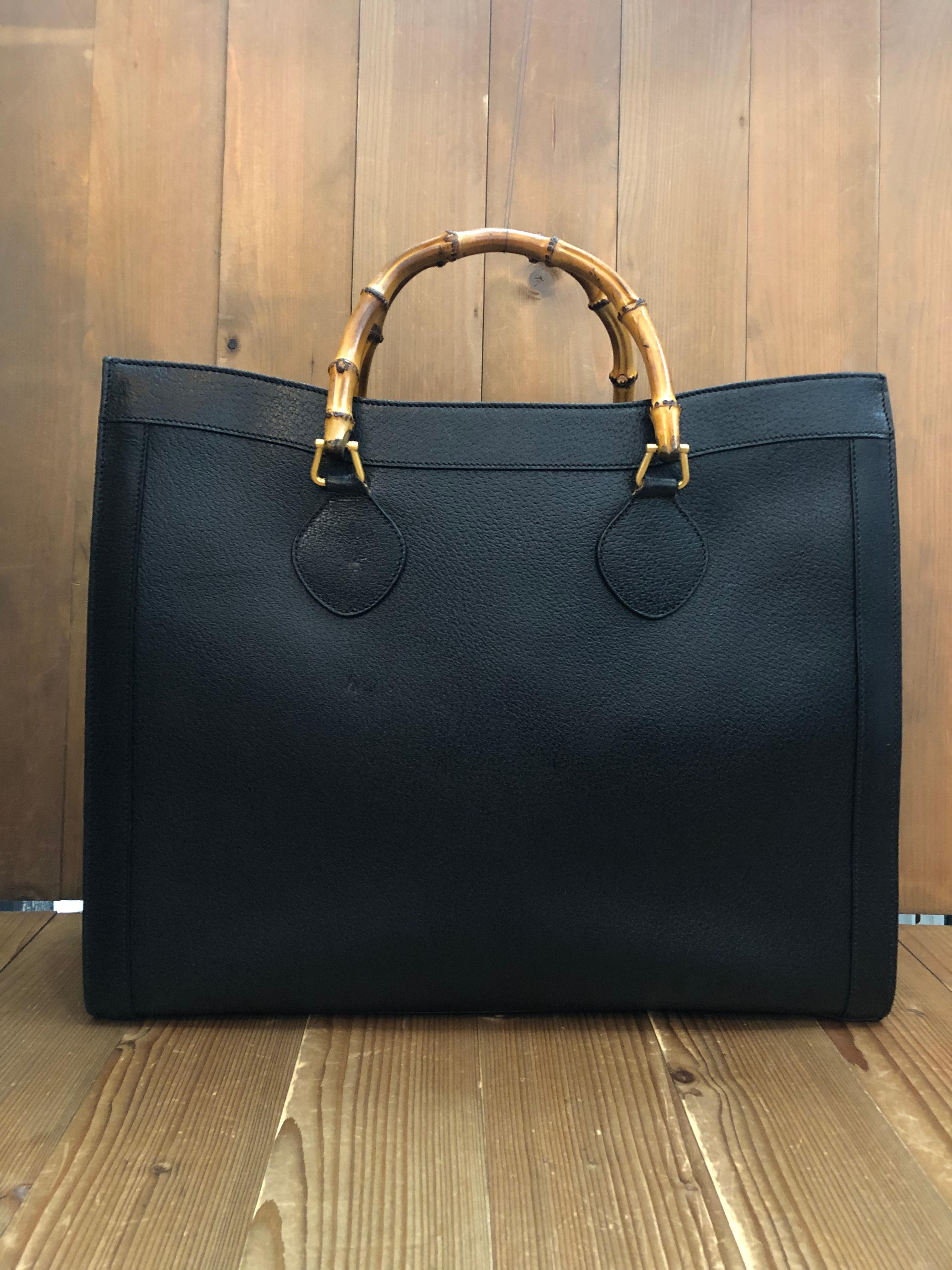 Vintage GUCCI Diana Tote Bamboo Tote Bag Leather Black Large In Good Condition In Bangkok, TH