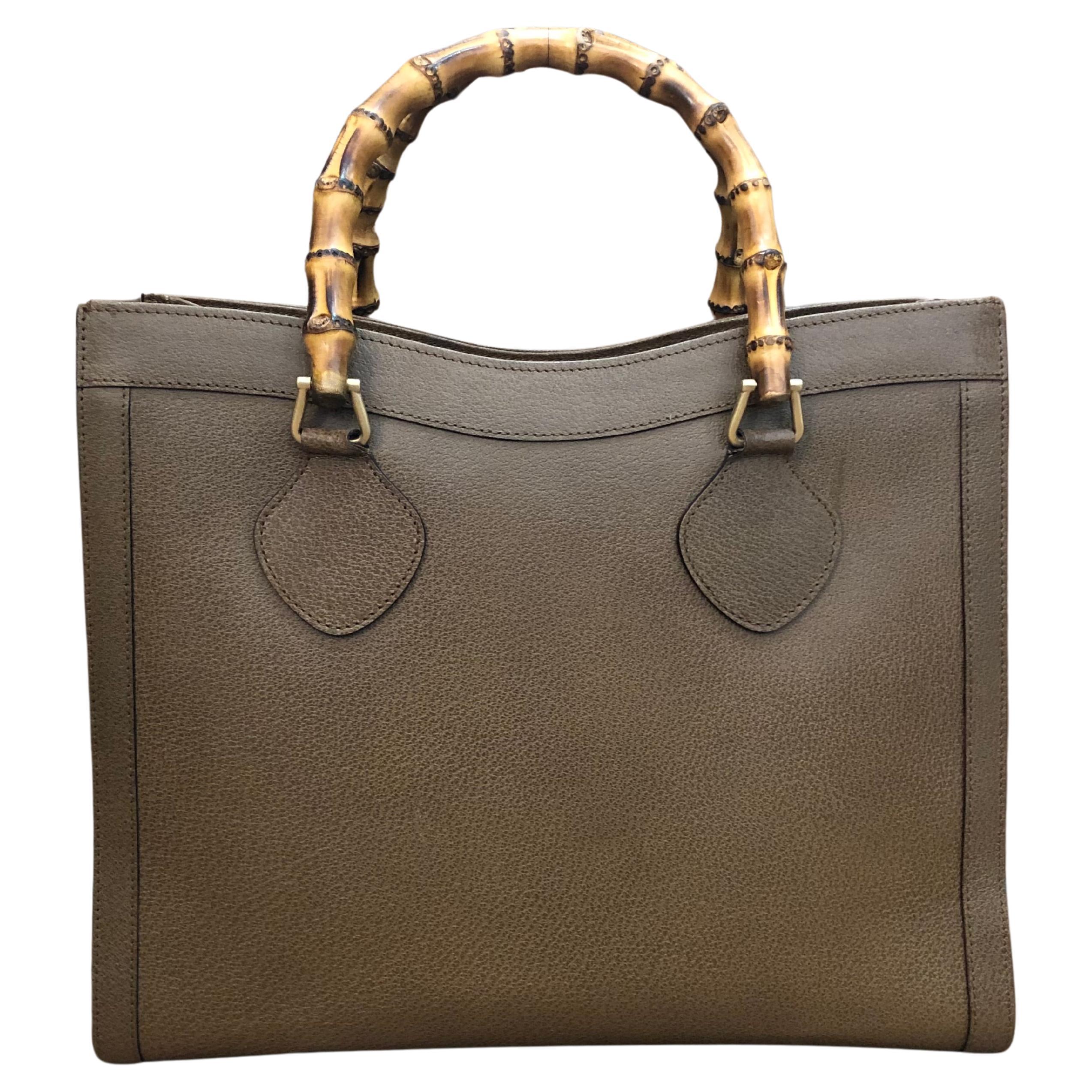 Vintage GUCCI Diana Tote Sac à main en bambou Cuir Brown/Green (Medium) en vente