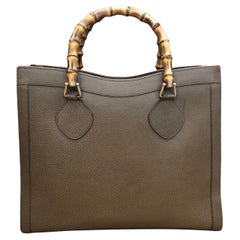 Vintage GUCCI Diana Tote Sac à main en bambou Cuir Brown/Green (Medium)