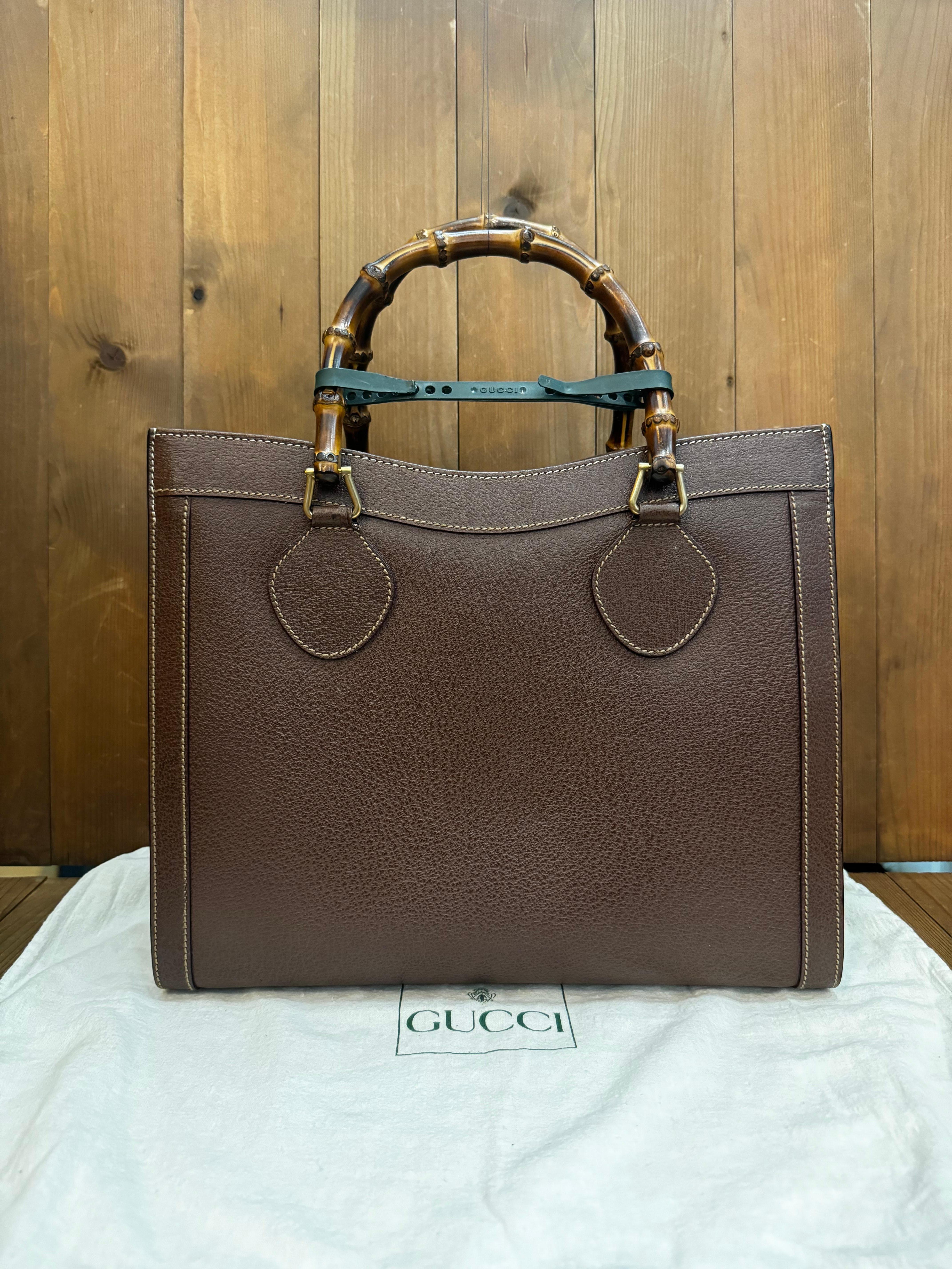 Vintage GUCCI Diana Tote Bamboo Tote Bag Leather Brown (Medium) In Good Condition In Bangkok, TH