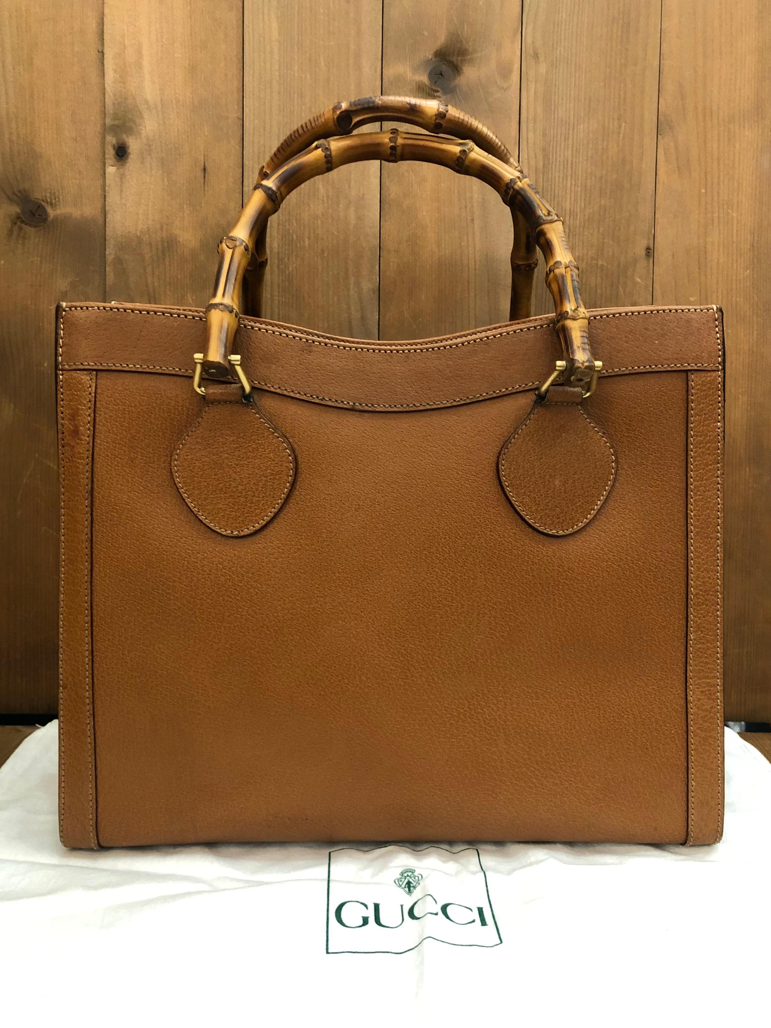 Vintage GUCCI Diana Tote Bamboo Tote Bag Leather Caramel (Medium) In Good Condition In Bangkok, TH