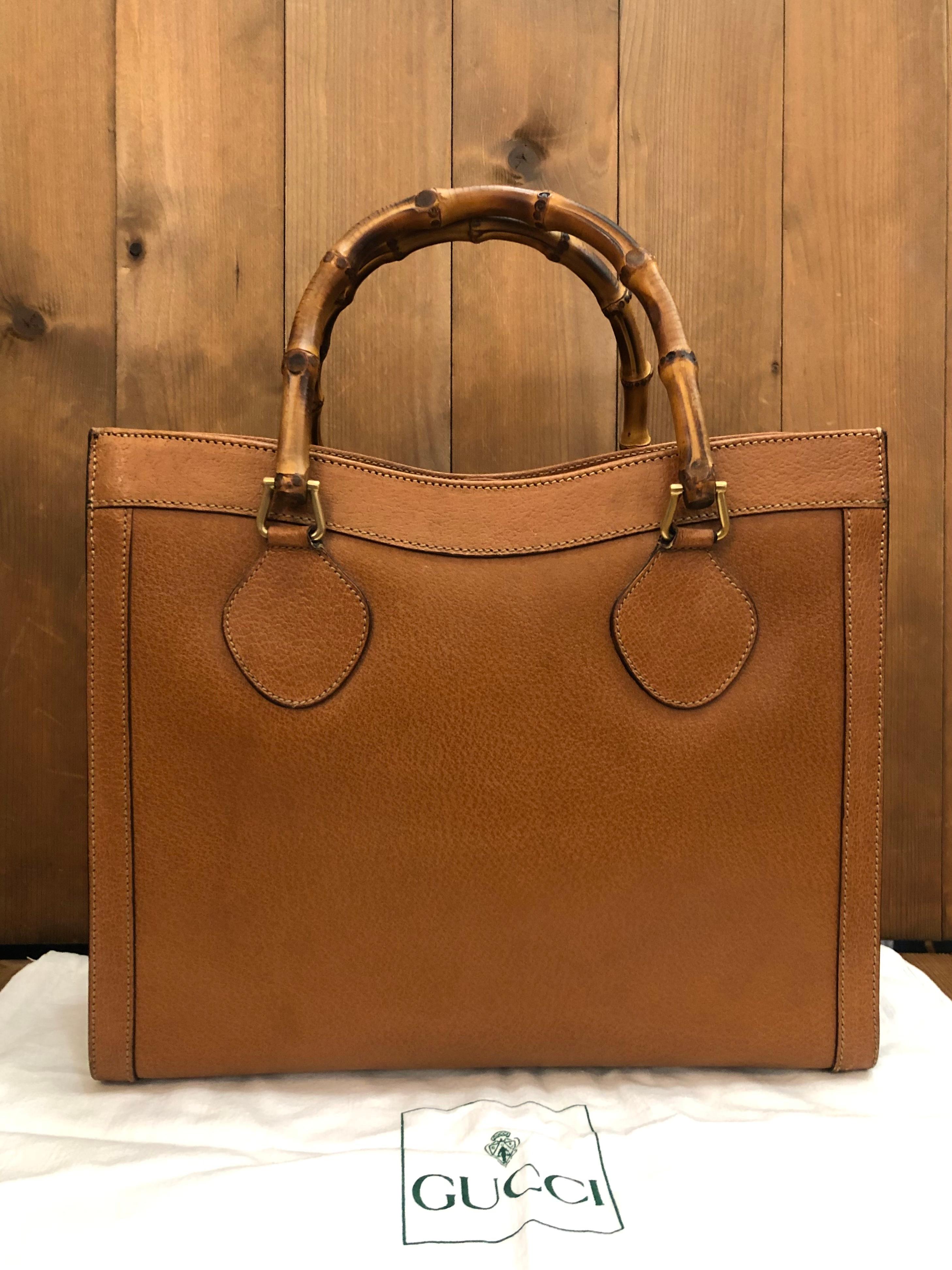 Women's or Men's Vintage GUCCI Diana Tote Bamboo Tote Bag Leather Caramel (Medium)
