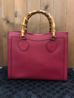 Vintage GUCCI Diana Tote Bamboo Tote Bag Leather Dark Pink/Red (Medium)