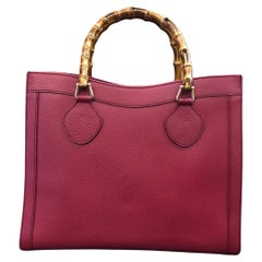 Retro GUCCI Diana Tote Bamboo Tote Bag Leather Dark Pink/Red (Medium)