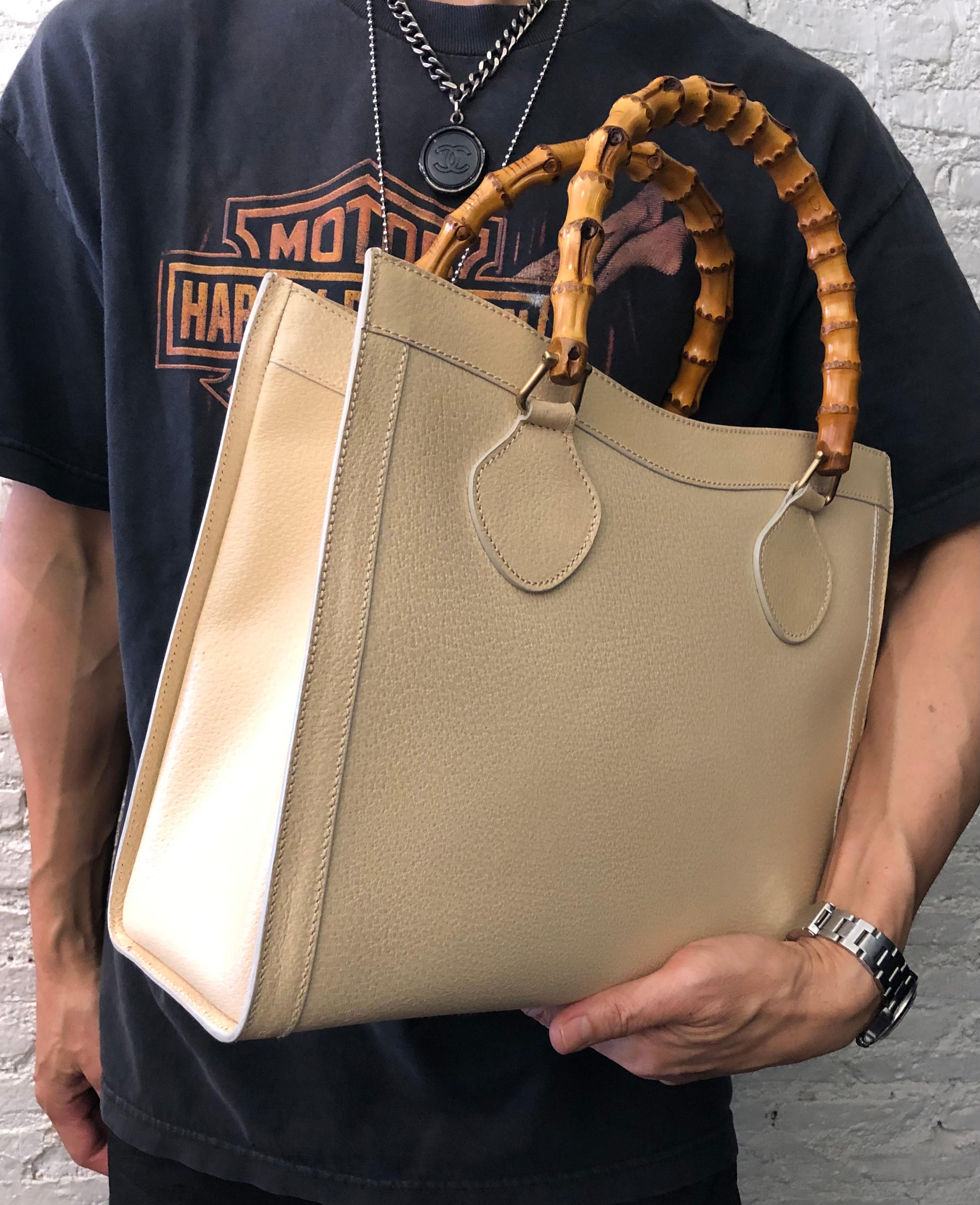 Vintage GUCCI Diana Tote Bamboo Tote Bag Leather Ivory (Medium) 6