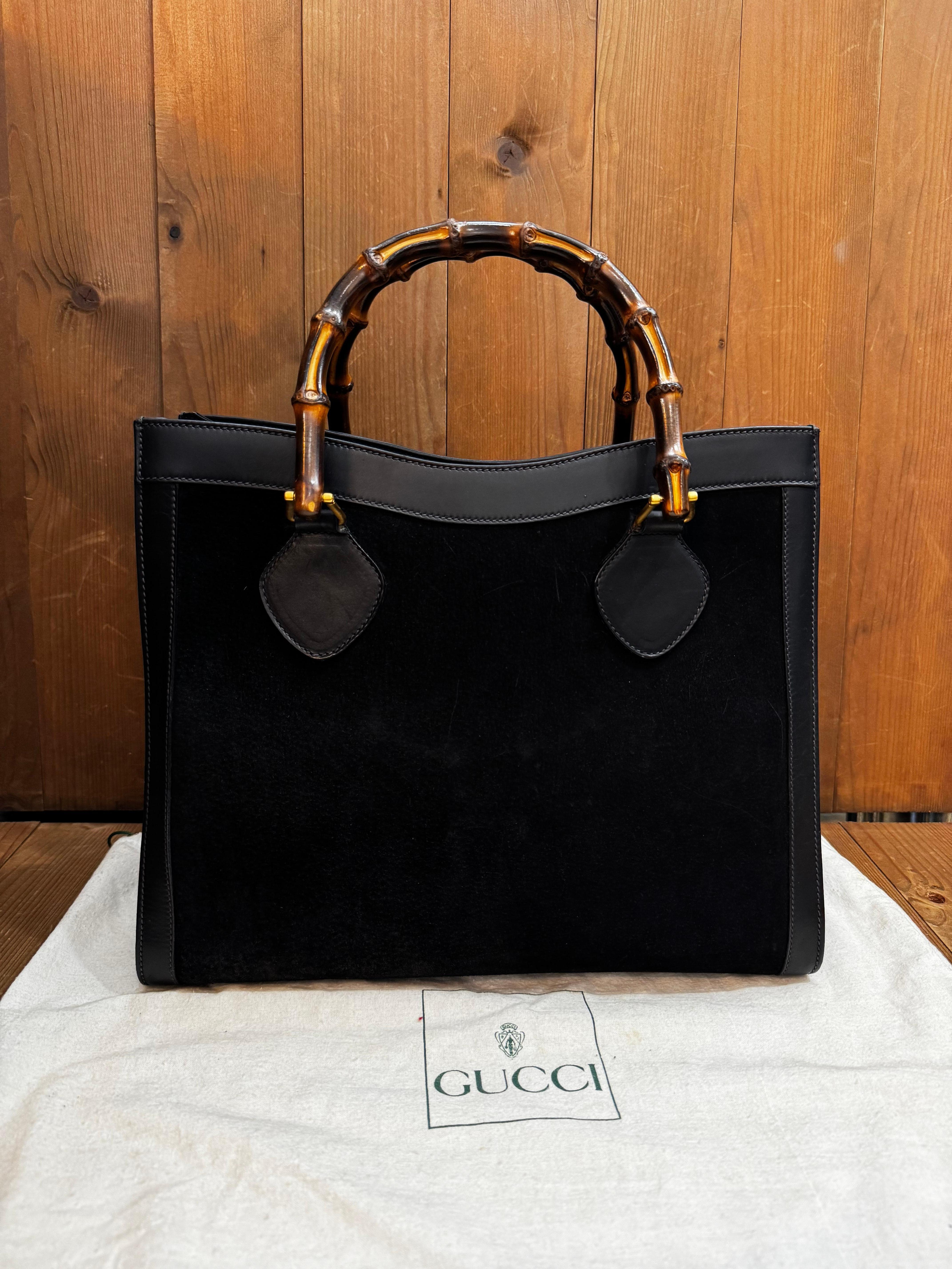 Vintage GUCCI Diana Tote Bamboo Tote Bag Nubuck Black Single Compartment In Good Condition In Bangkok, TH