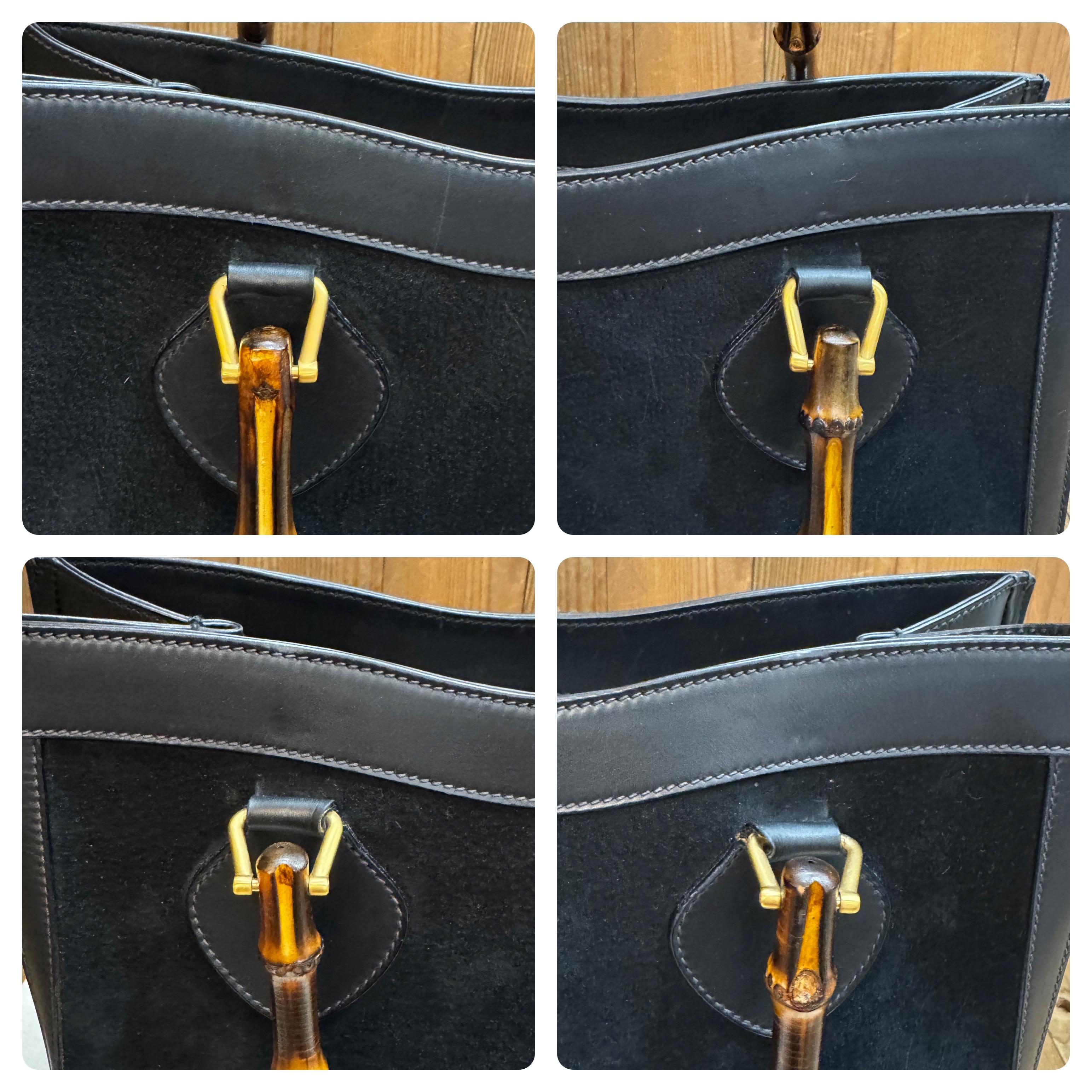 Vintage GUCCI Diana Tote Bamboo Tote Bag Nubuck Black Single Compartment 2