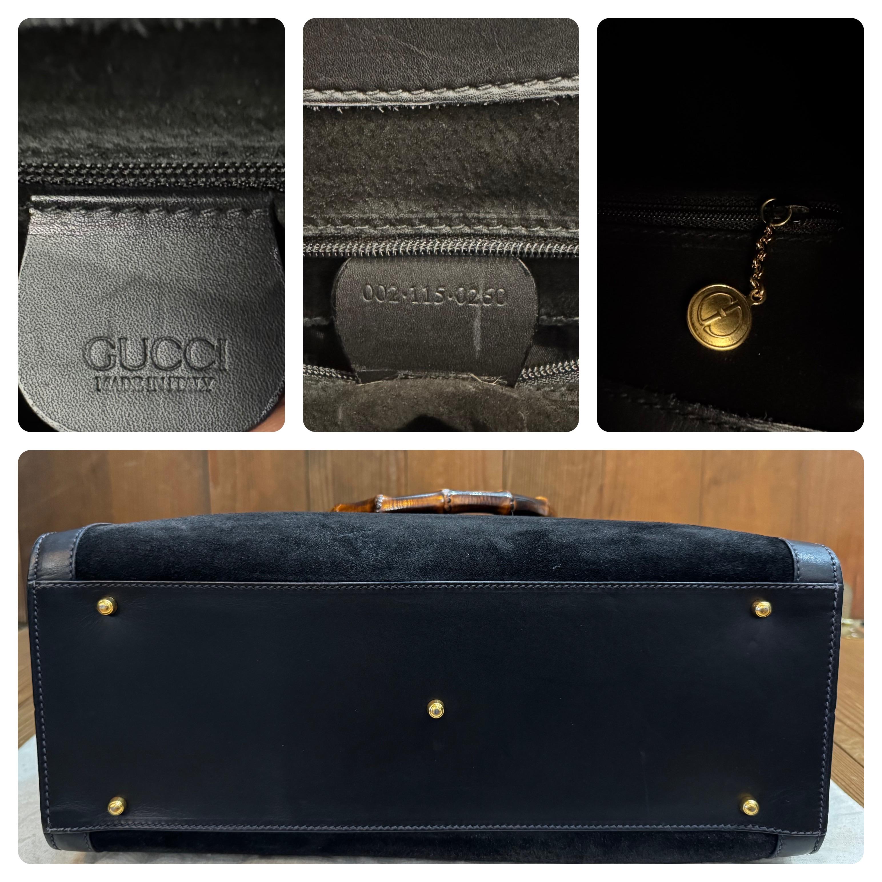 Vintage GUCCI Diana Tote Bamboo Tote Bag Nubuck Black Single Compartment 6