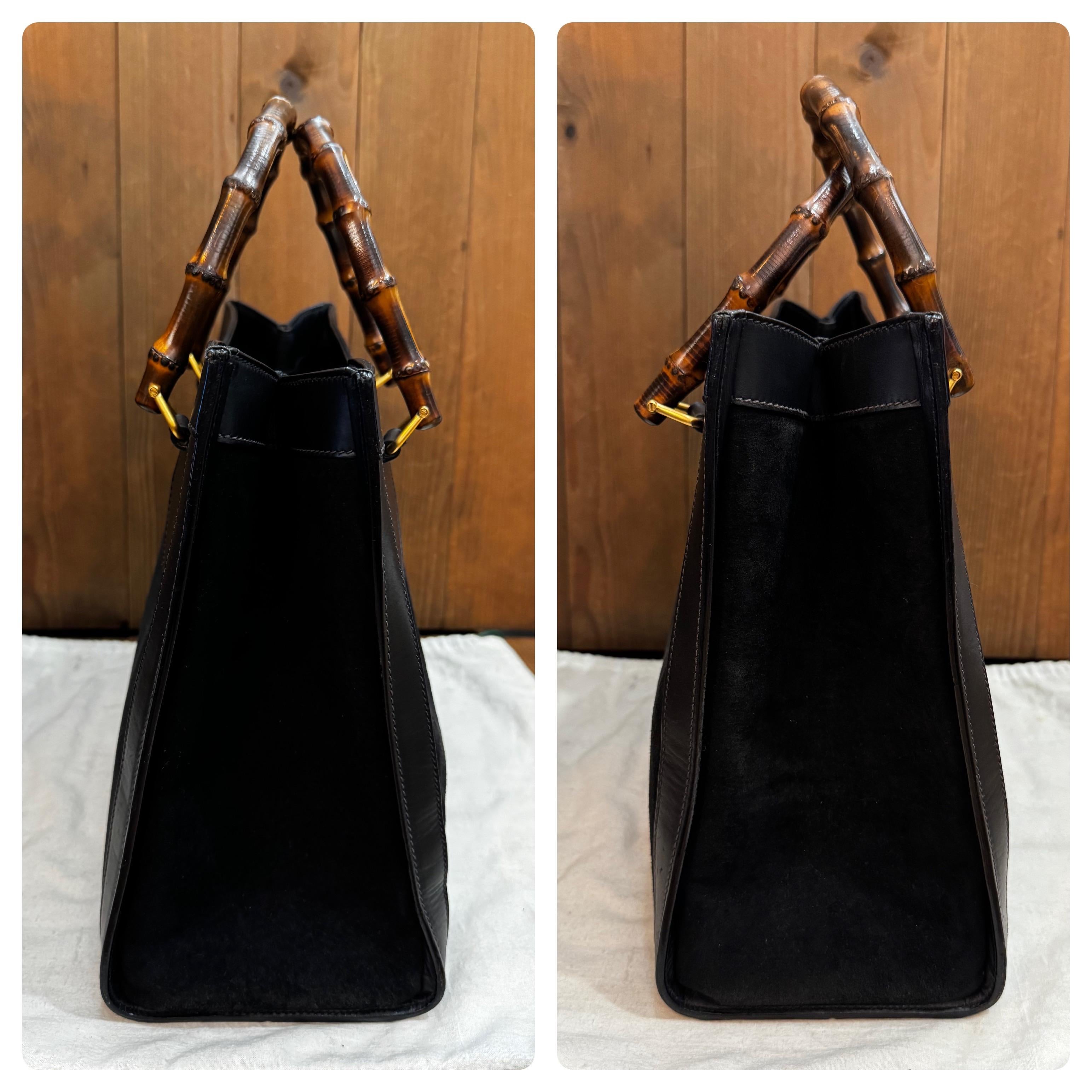 Vintage GUCCI Diana Tote Bamboo Tote Bag Nubuck Black Single Compartment 4