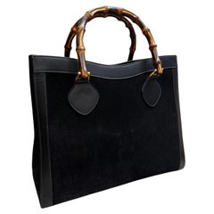 Vintage GUCCI Diana Tote Bamboo Tote Bag Nubuck Black Single Compartment