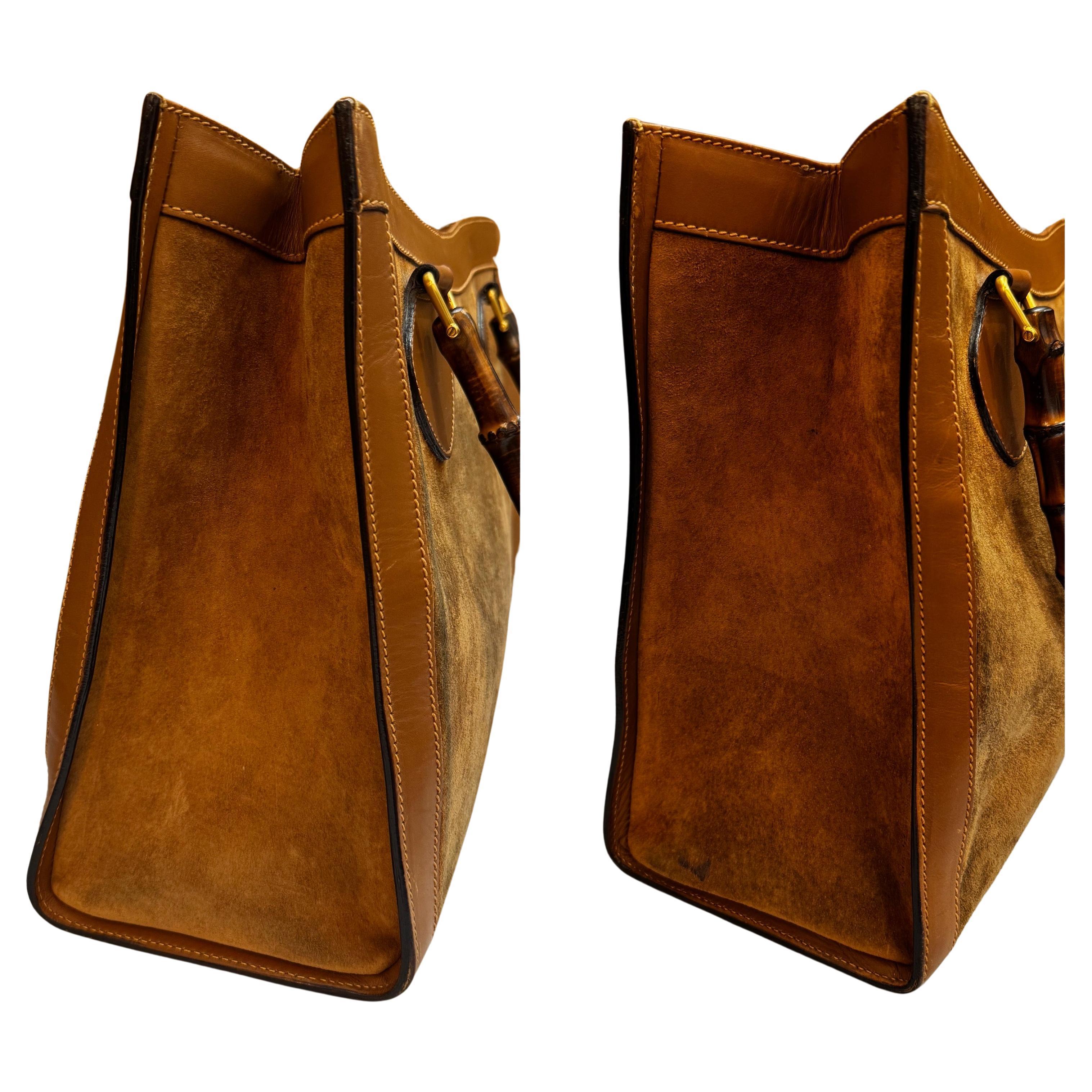 Women's or Men's Vintage GUCCI Diana Tote Bamboo Tote Bag Nubuck Brown Single Compartment