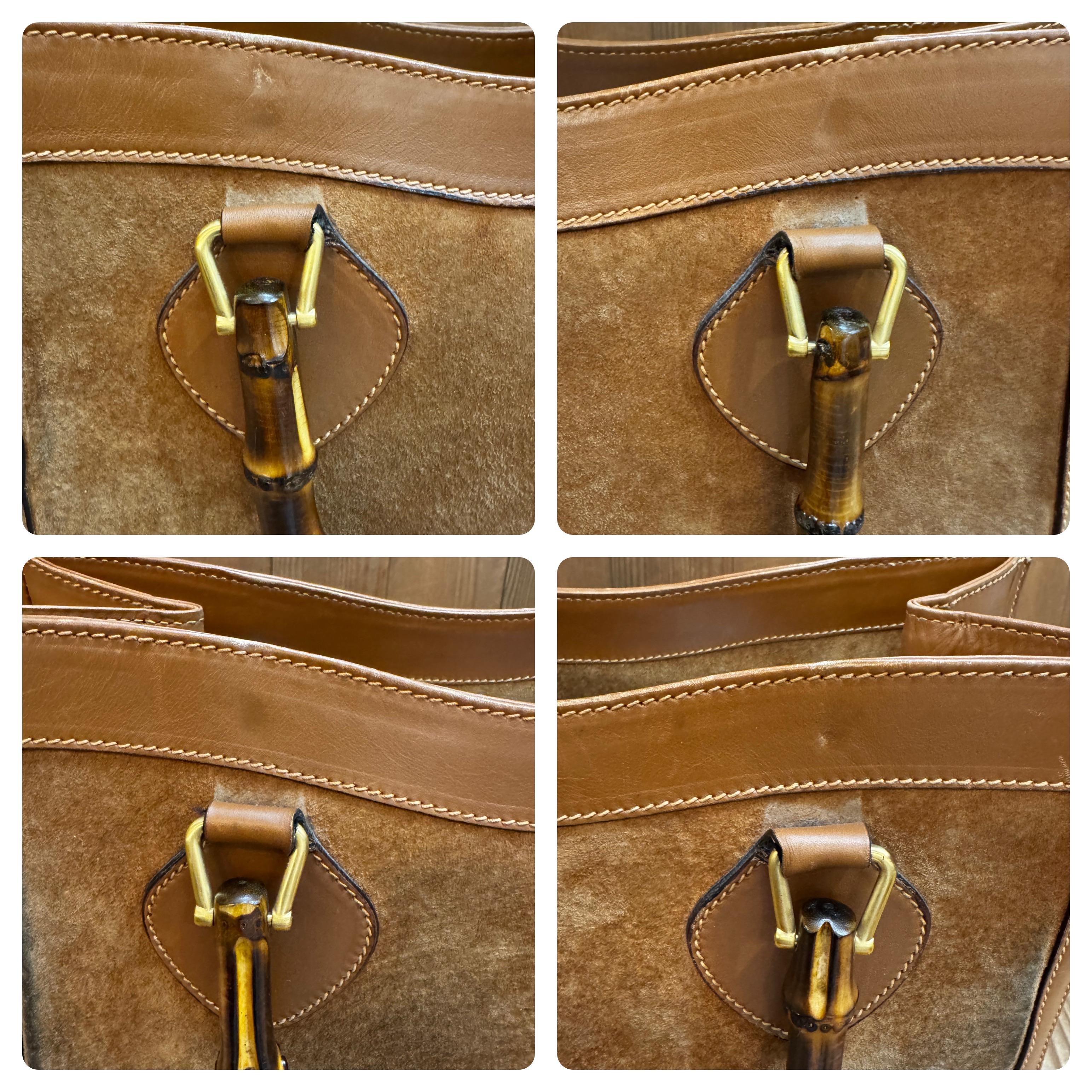 Vintage GUCCI Diana Tote Bamboo Tote Bag Nubuck Brown Single Compartment 3