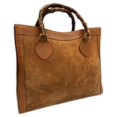 Vintage GUCCI Diana Tote Bamboo Tote Bag Nubuck Brown Single Compartment