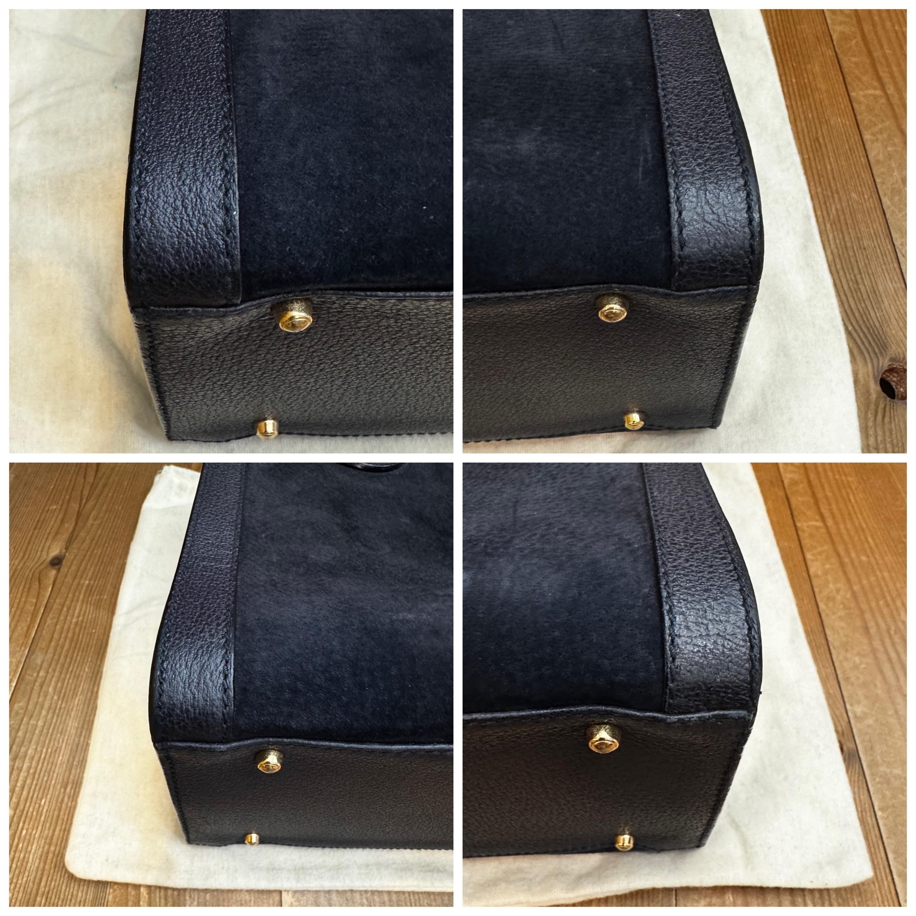 Vintage GUCCI Diana Tote Bambus Tote Bag Nubuck Leder Marineblau (Medium) im Angebot 2